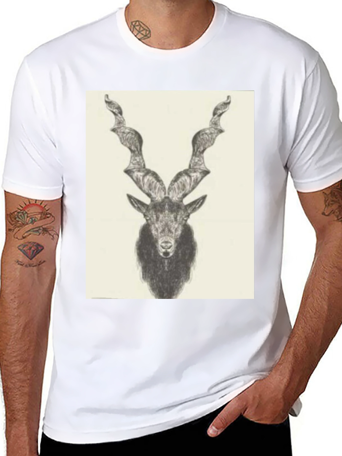 Black Black T-Shirt with Ibex Drawing view 8