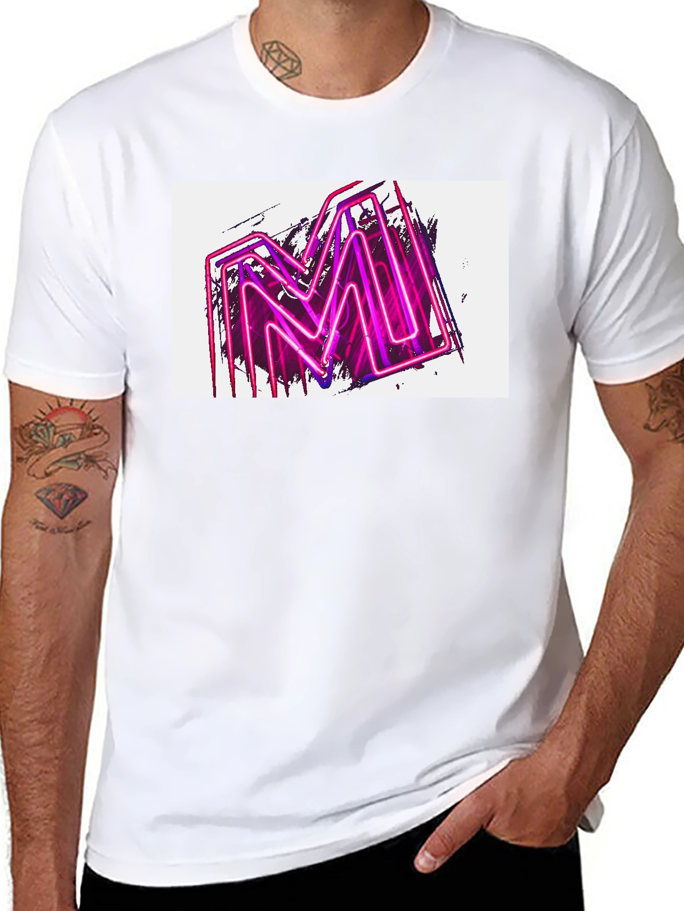 Black Neon M Graphic Black T-Shirt view 8