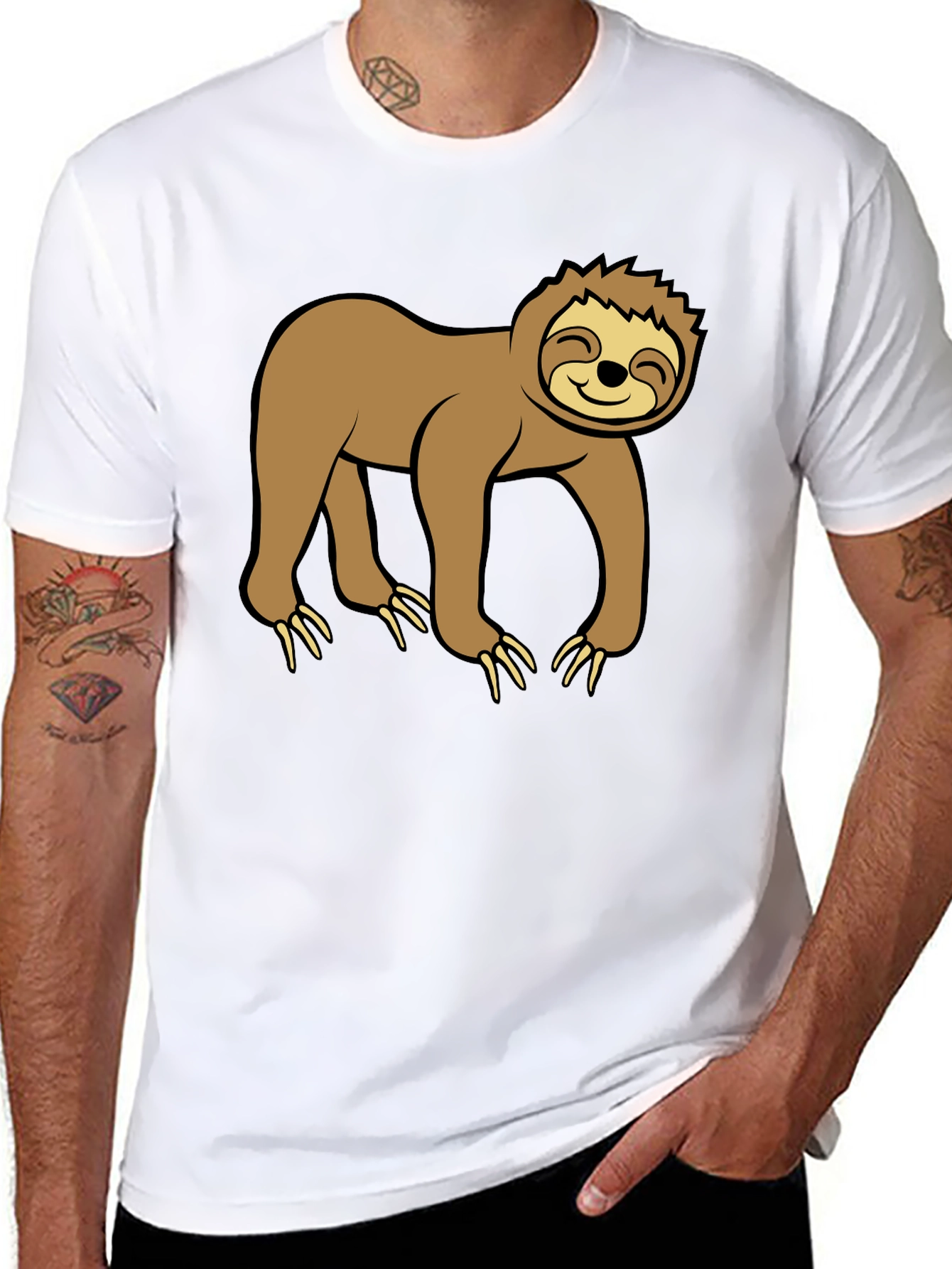 Black Cute Sloth Graphic Black T-Shirt view 8