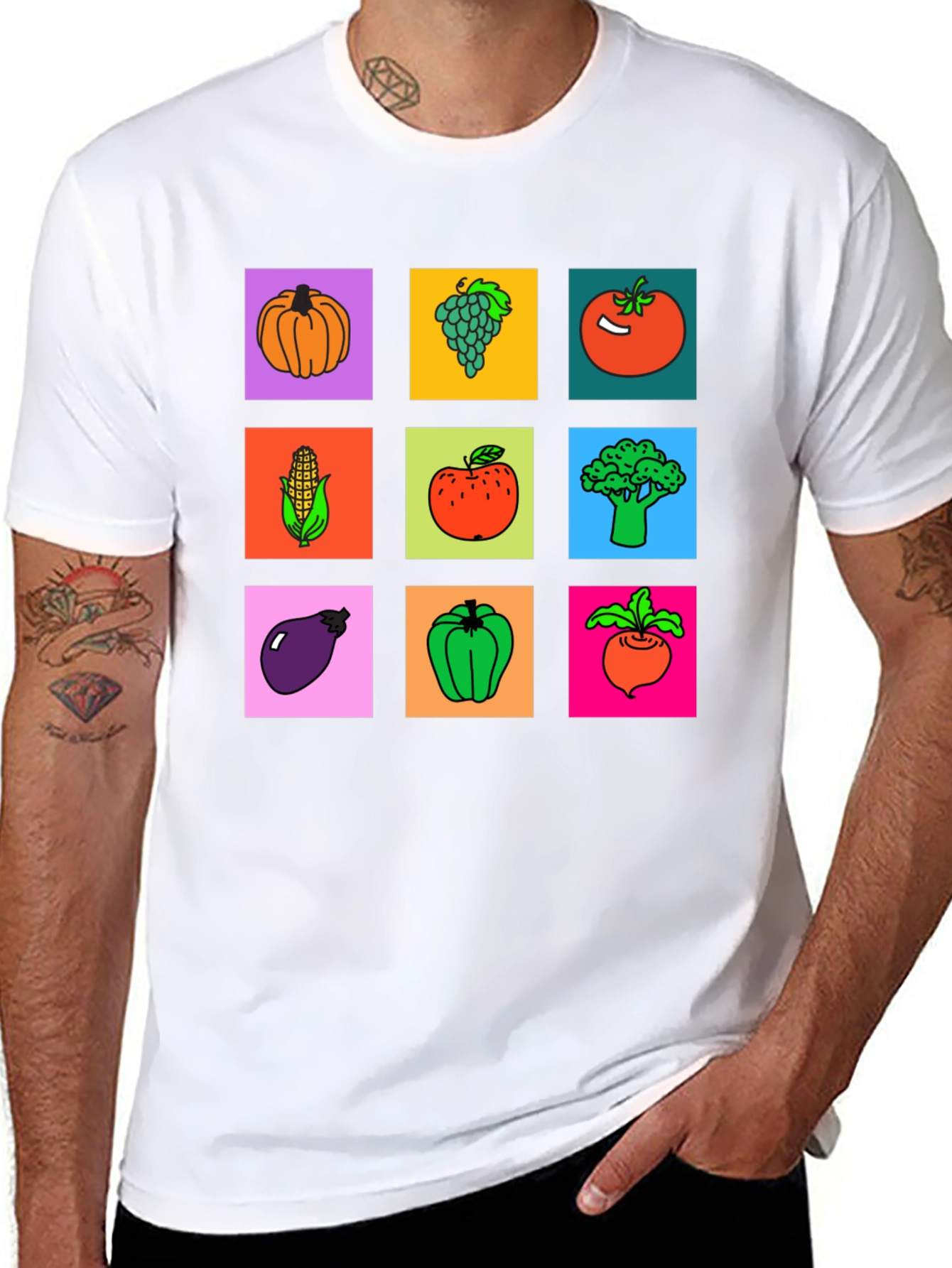 Black Vibrant Vegetable & Fruit Graphic Print T-Shirt view 8
