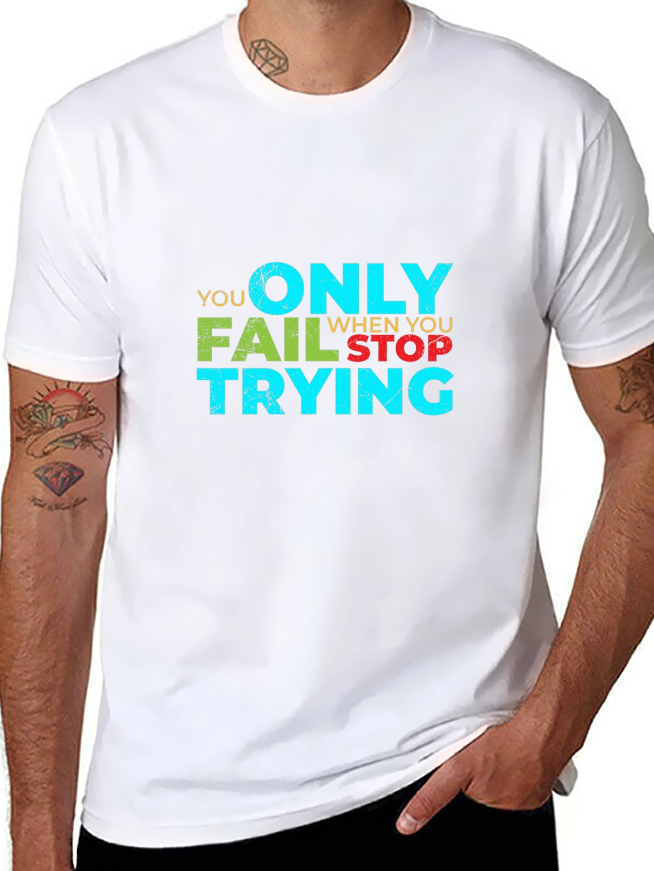 Black Motivational Graphic Tee - You Only Fail When You Stop Trying view 8