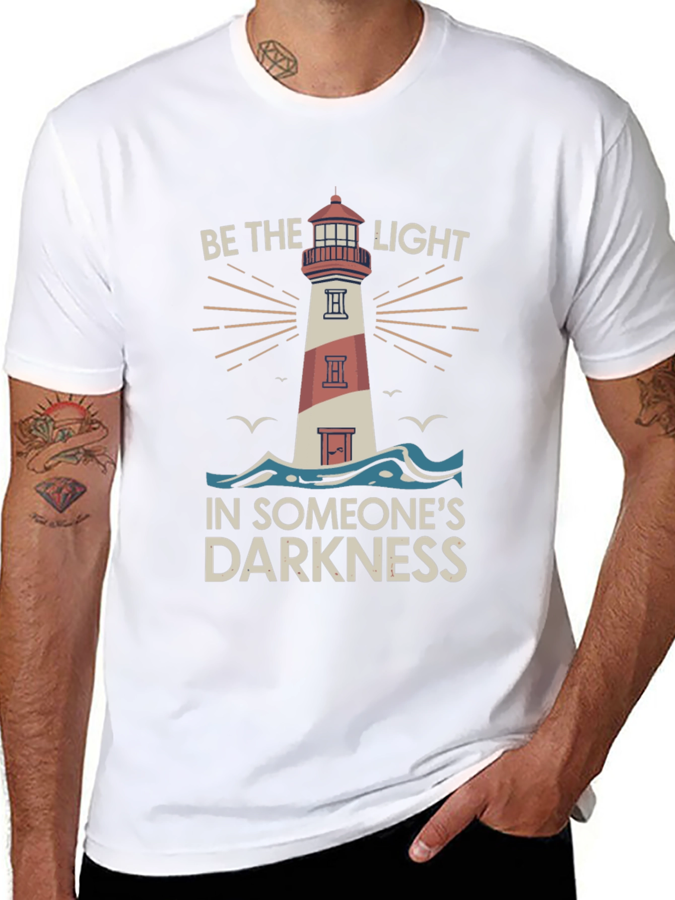 Black Be the Light Graphic Tee - Inspiring Lighthouse Design view 8