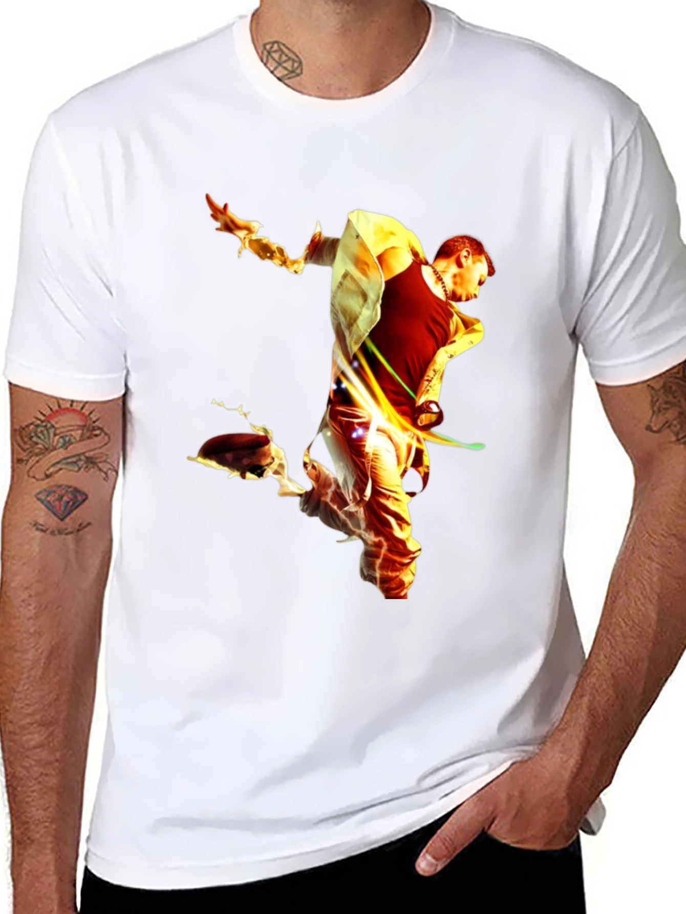 Black Fiery Man Graphic Black T-Shirt view 8