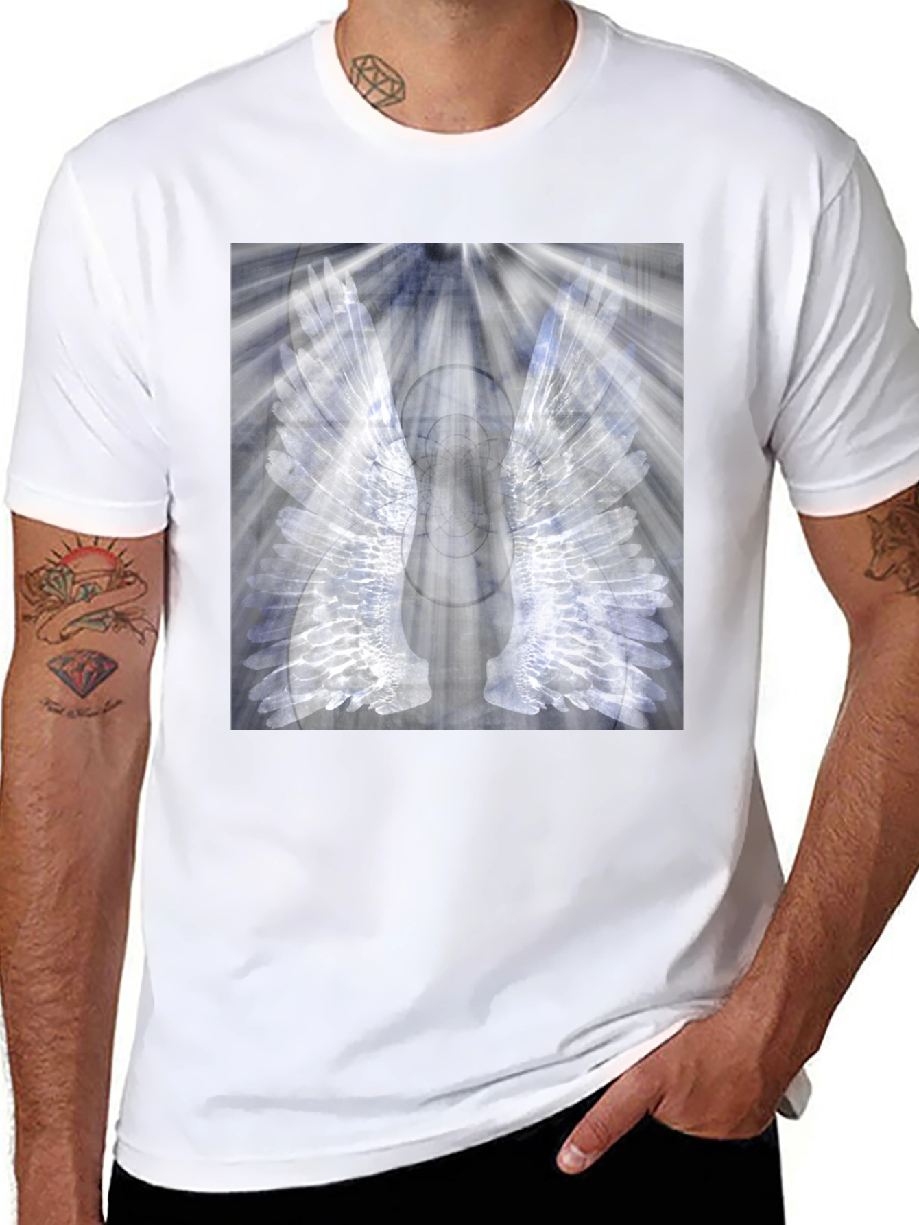 Black Wings Graphic Black T-Shirt - Unique Angel Design view 8