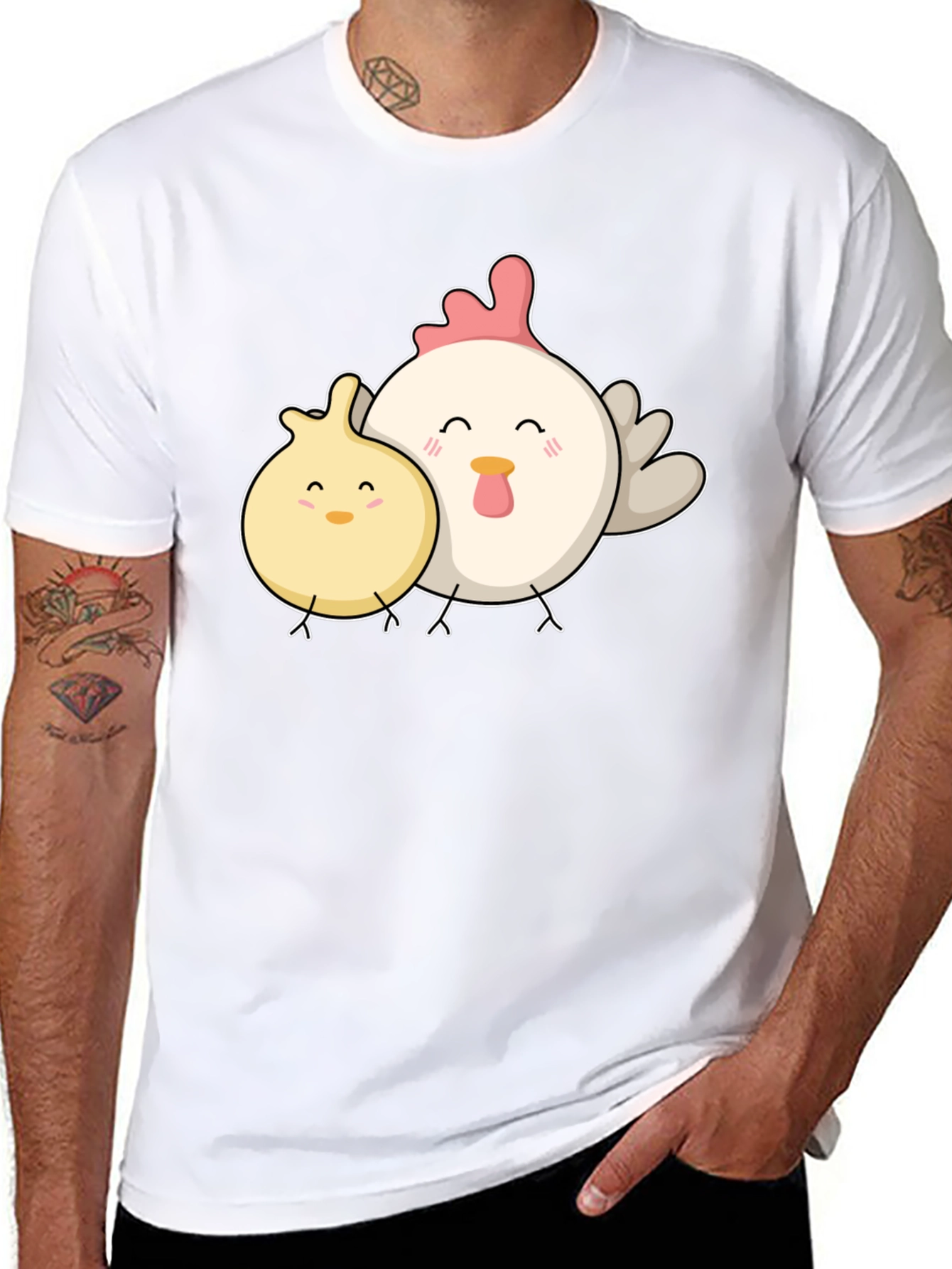 Black Cute Chicken & Chick Black T-Shirt view 8