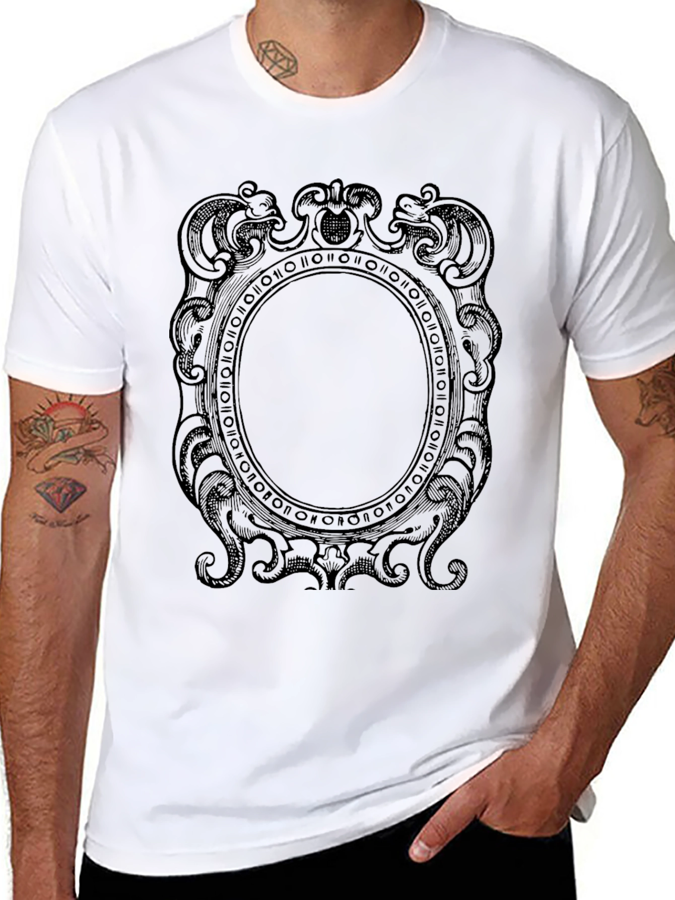 Black Ornate Frame Graphic Tee - Black Cotton Comfort view 8