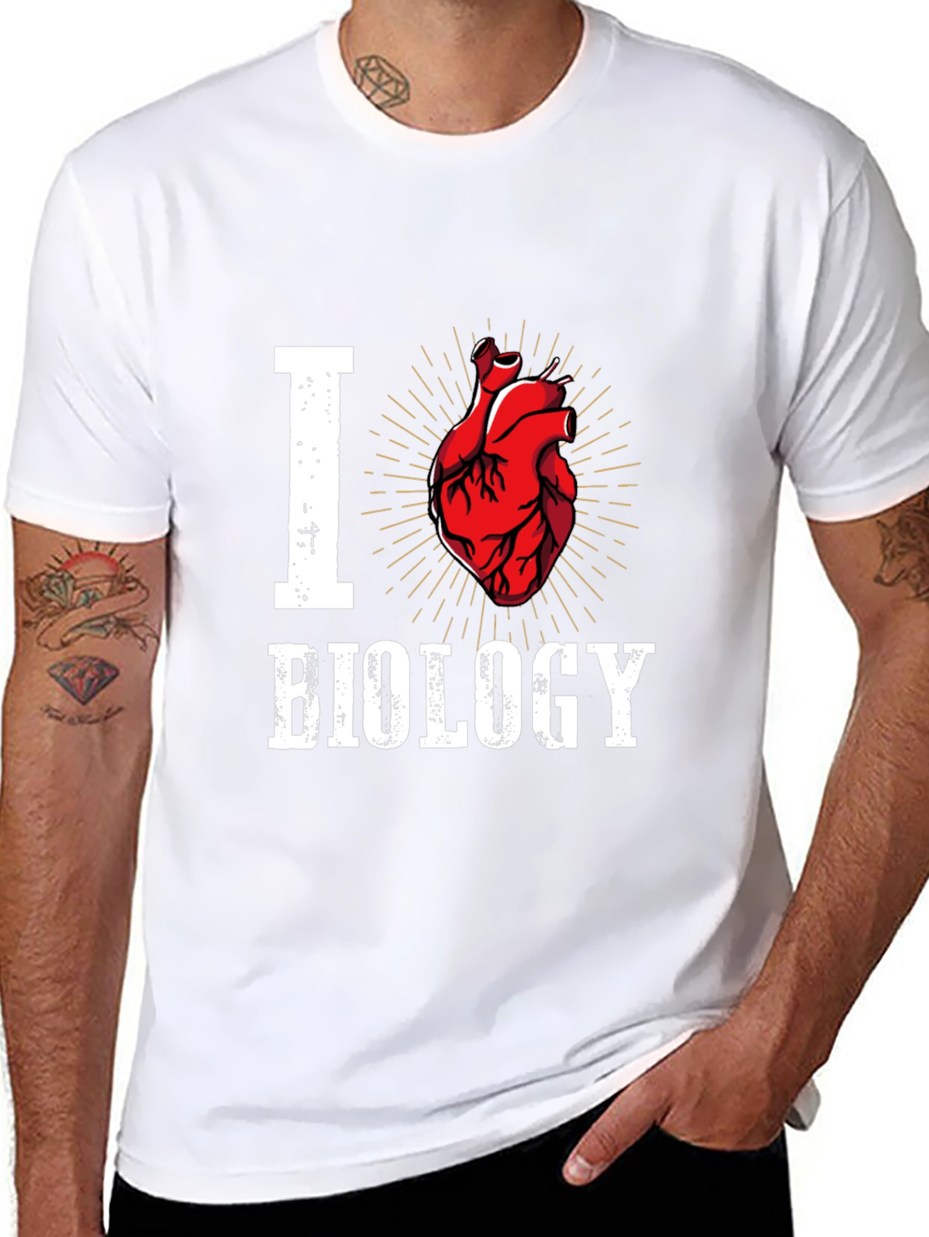 Black I Heart Biology T-Shirt - Anatomical Heart Design view 8
