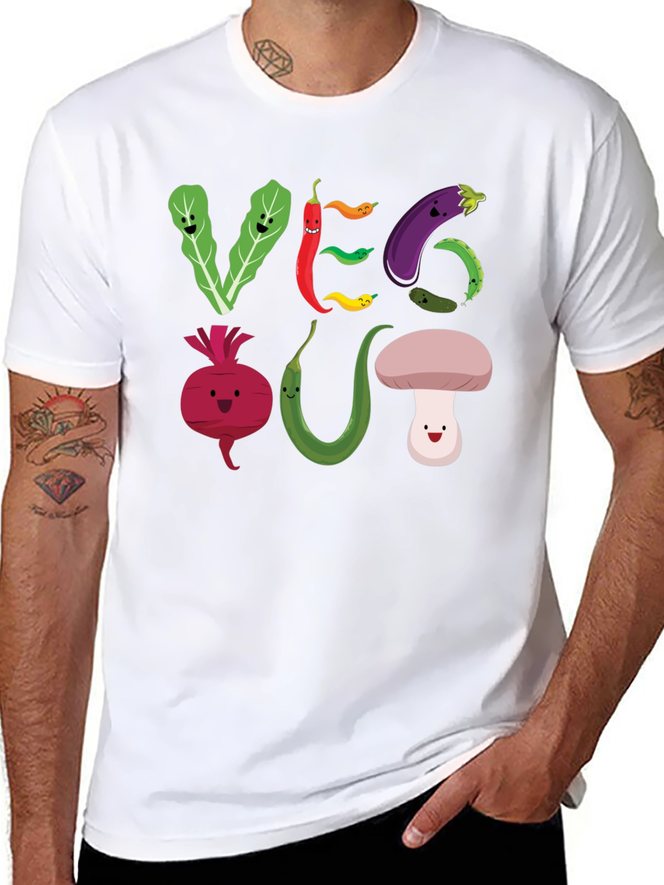 Black Veg Out T-Shirt - Cute Cartoon Vegetables view 8