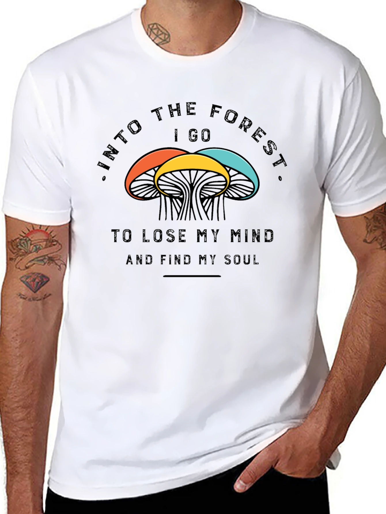 Black Into the Forest Mushroom T-Shirt view 8