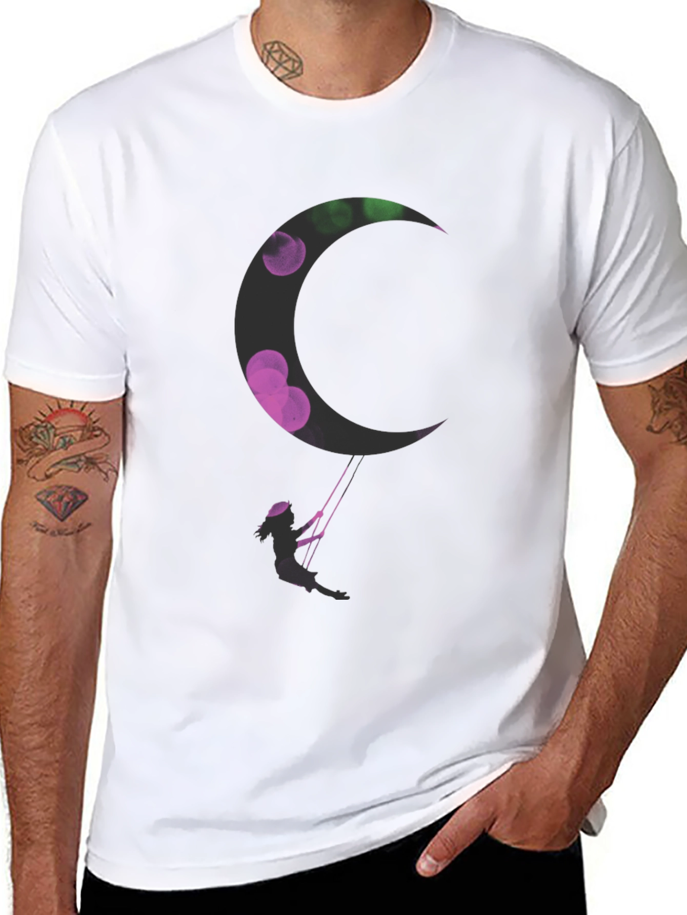 Black Silhouette Swing Moon Graphic Tee view 8