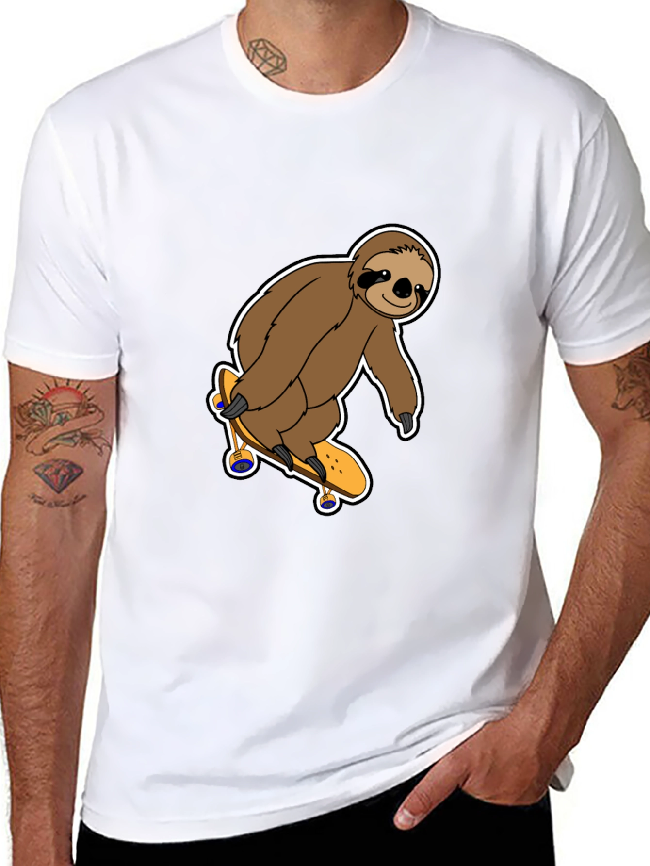 Black Sloth Skateboarder Graphic T-Shirt - Fun & Casual Tee view 8