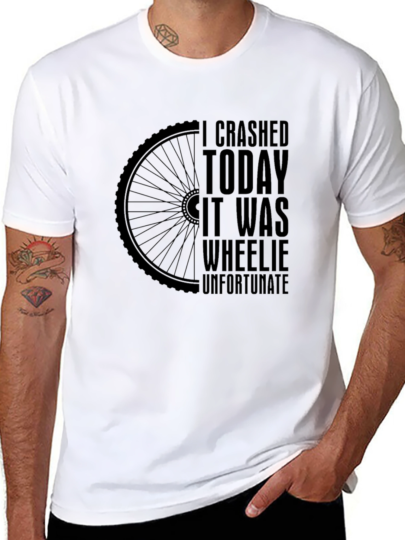 Black I Crashed Today Wheelie Unfortunate Black T-Shirt view 8