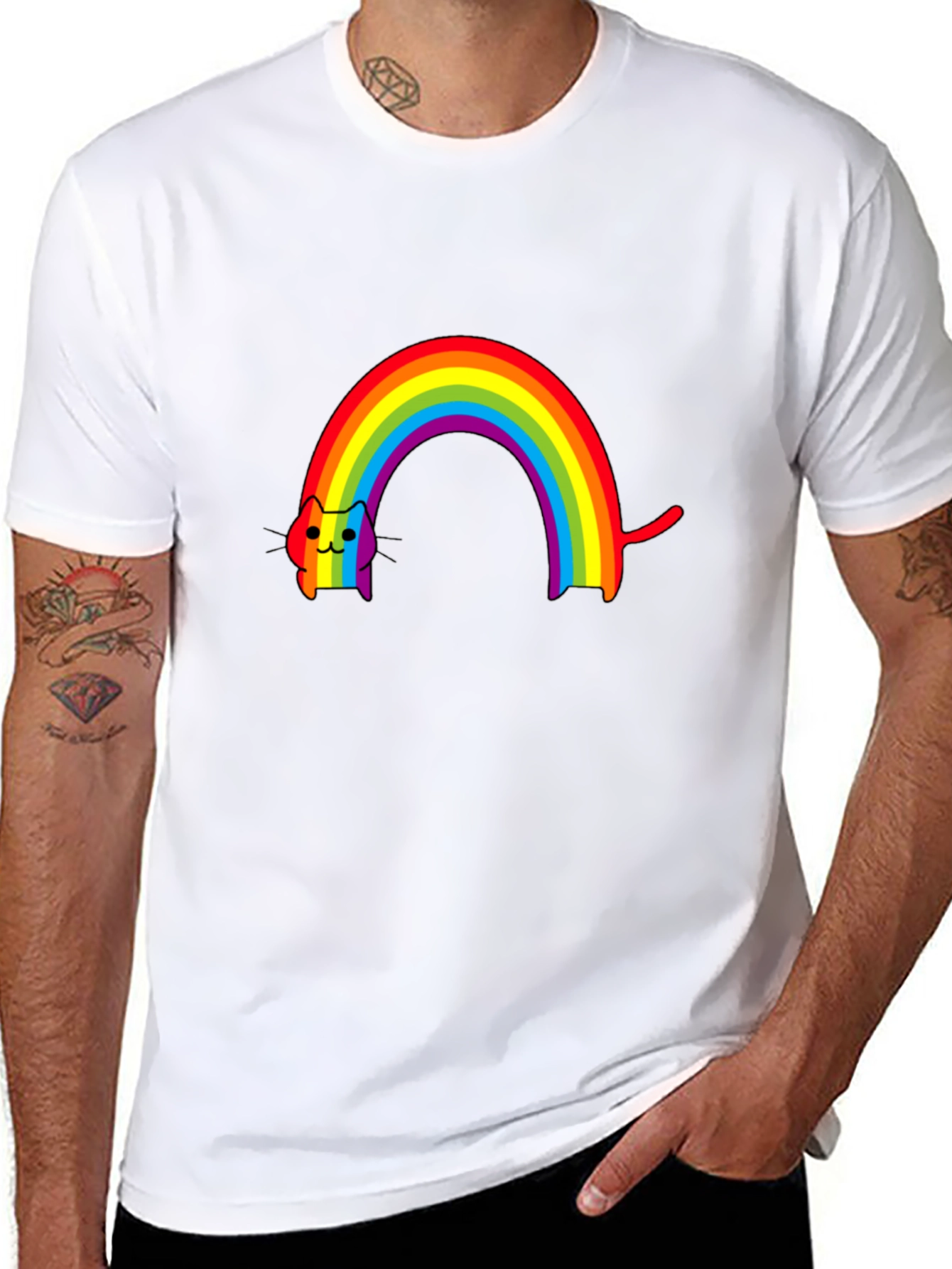 Black Rainbow Cat T-Shirt - Fun Graphic Tee view 8