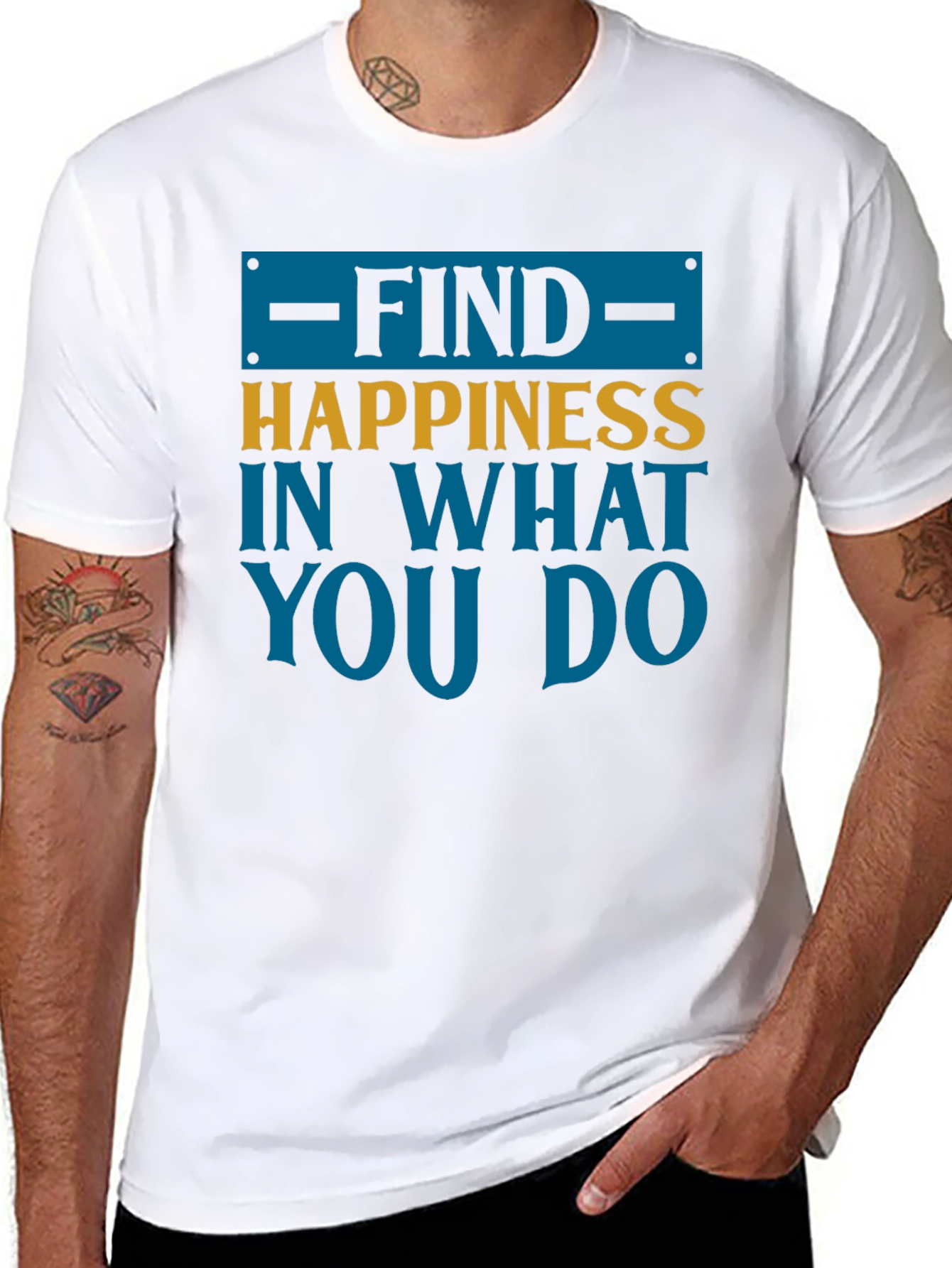 Black Find Happiness Graphic Tee - Motivational Shirt view 8