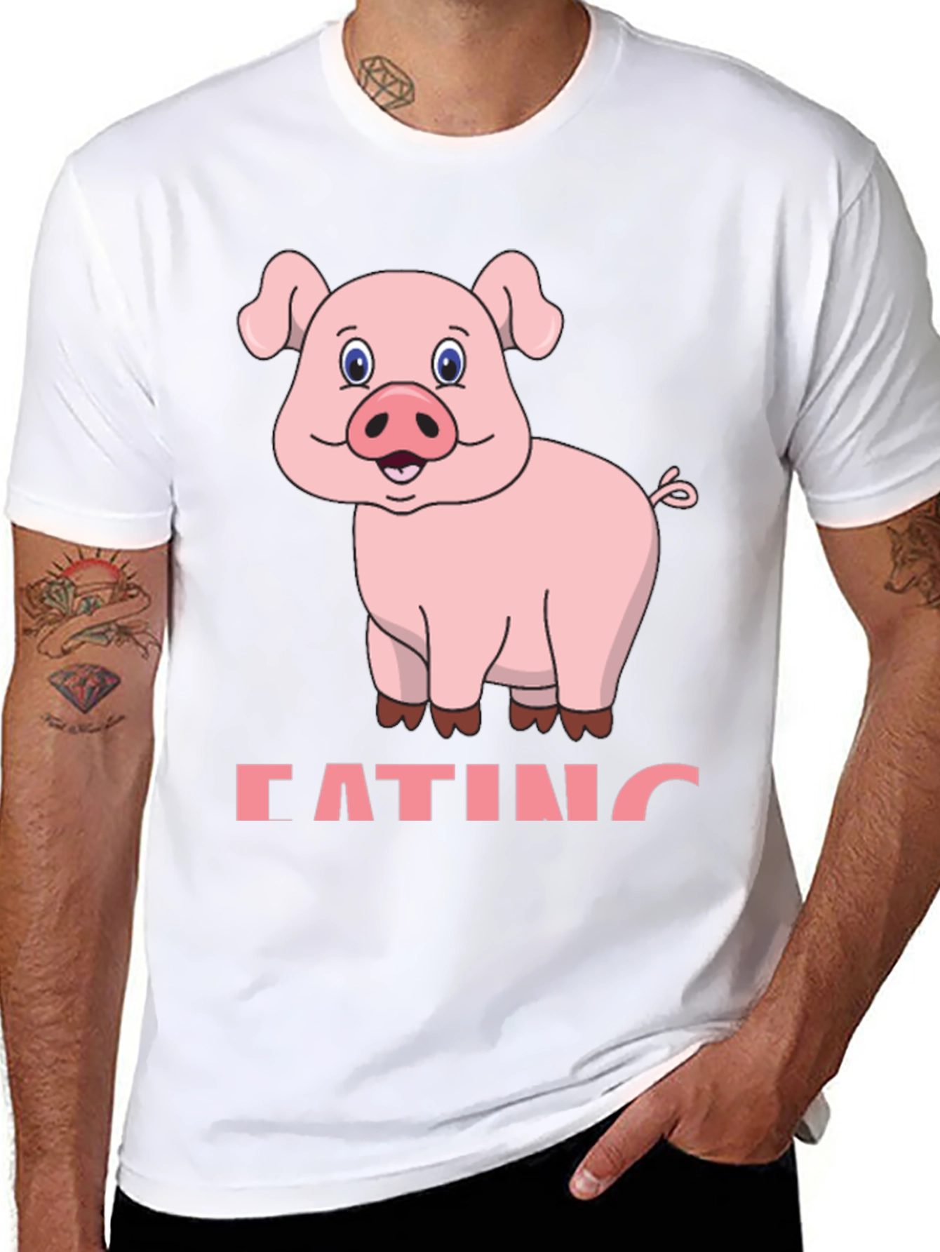 Black Funny Pig Eating Cartoon Graphic T-Shirt view 8