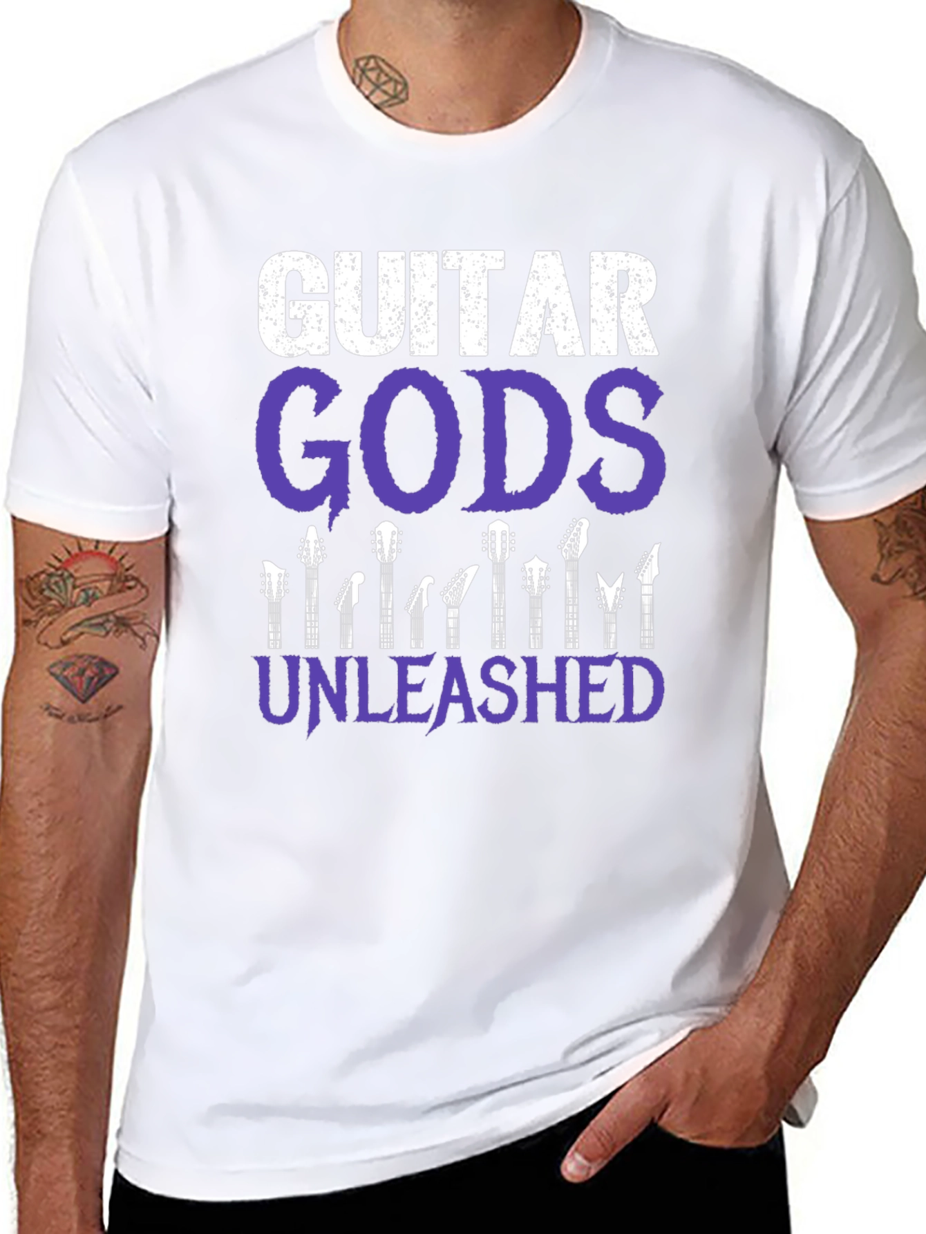 Black Guitar Gods Unleashed Graphic Tee - Black Cotton T-Shirt view 8