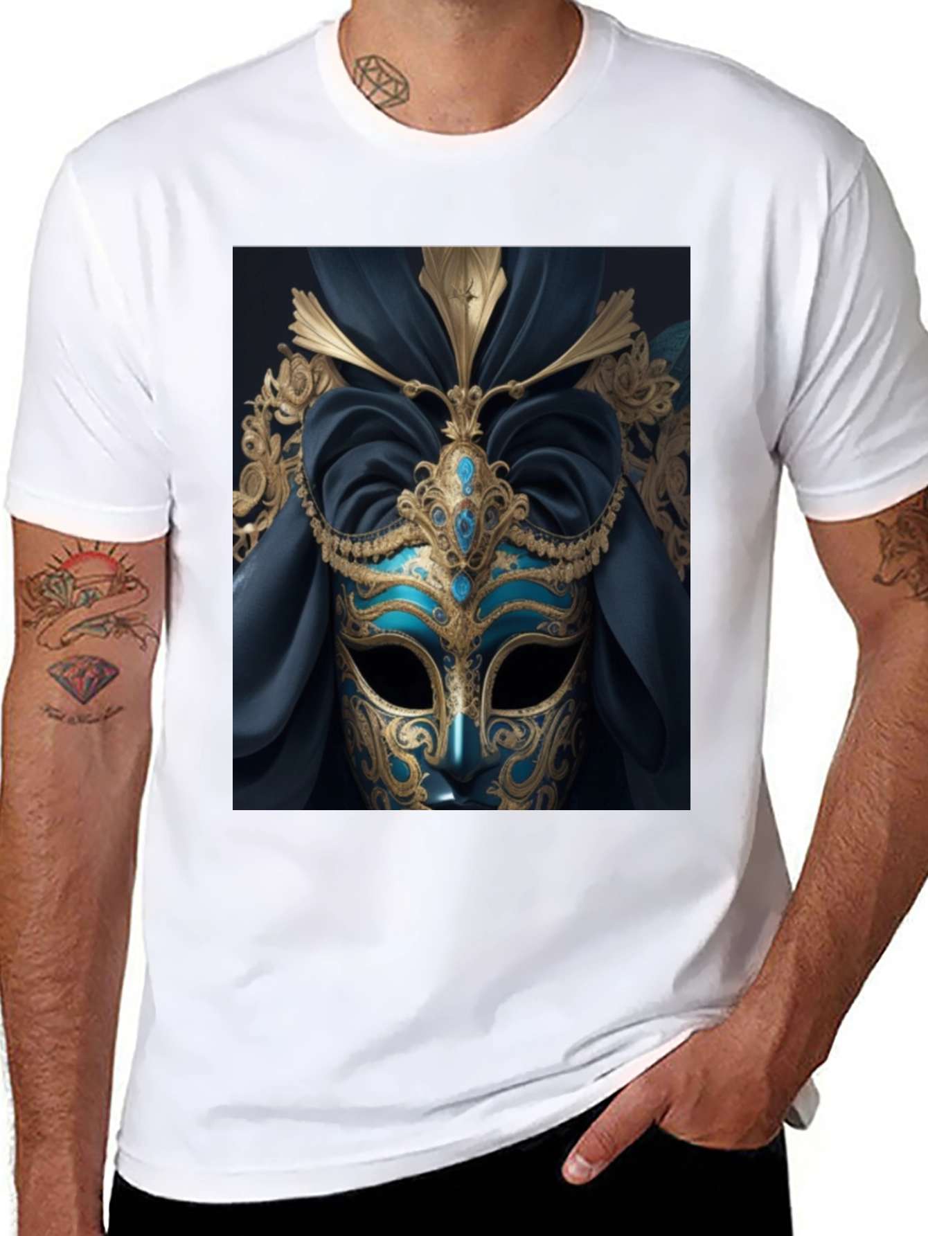 Black Mystic Masquerade T-Shirt - Unique Artistic Design view 8