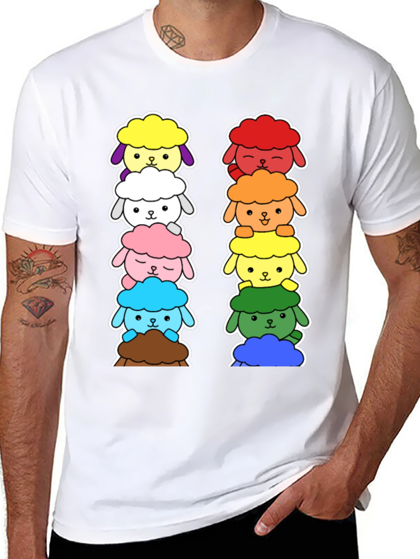 Black Rainbow Sheep Stack T-Shirt - Cute & Unique! view 8