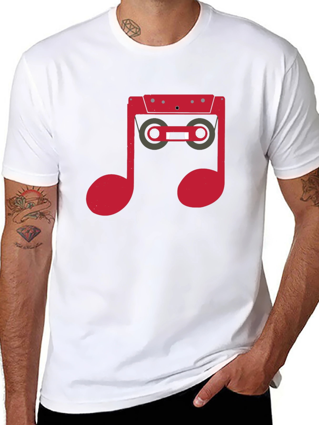 Black Retro Music Note Cassette Graphic T-Shirt view 8