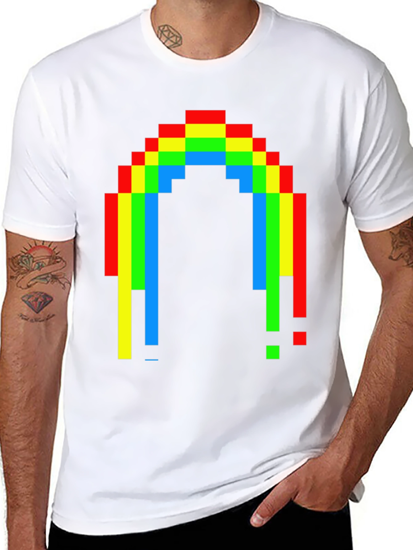 Black Pixel Rainbow Graphic Tee - Black Cotton Blend view 8