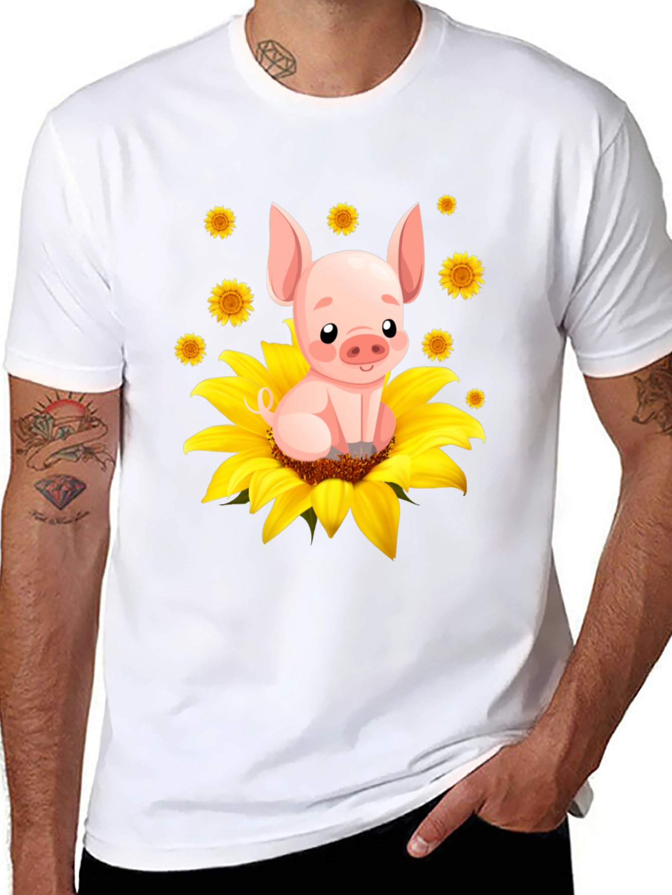 Black Pig Sunflower Graphic Tee - Cute Animal Lover Shirt view 8