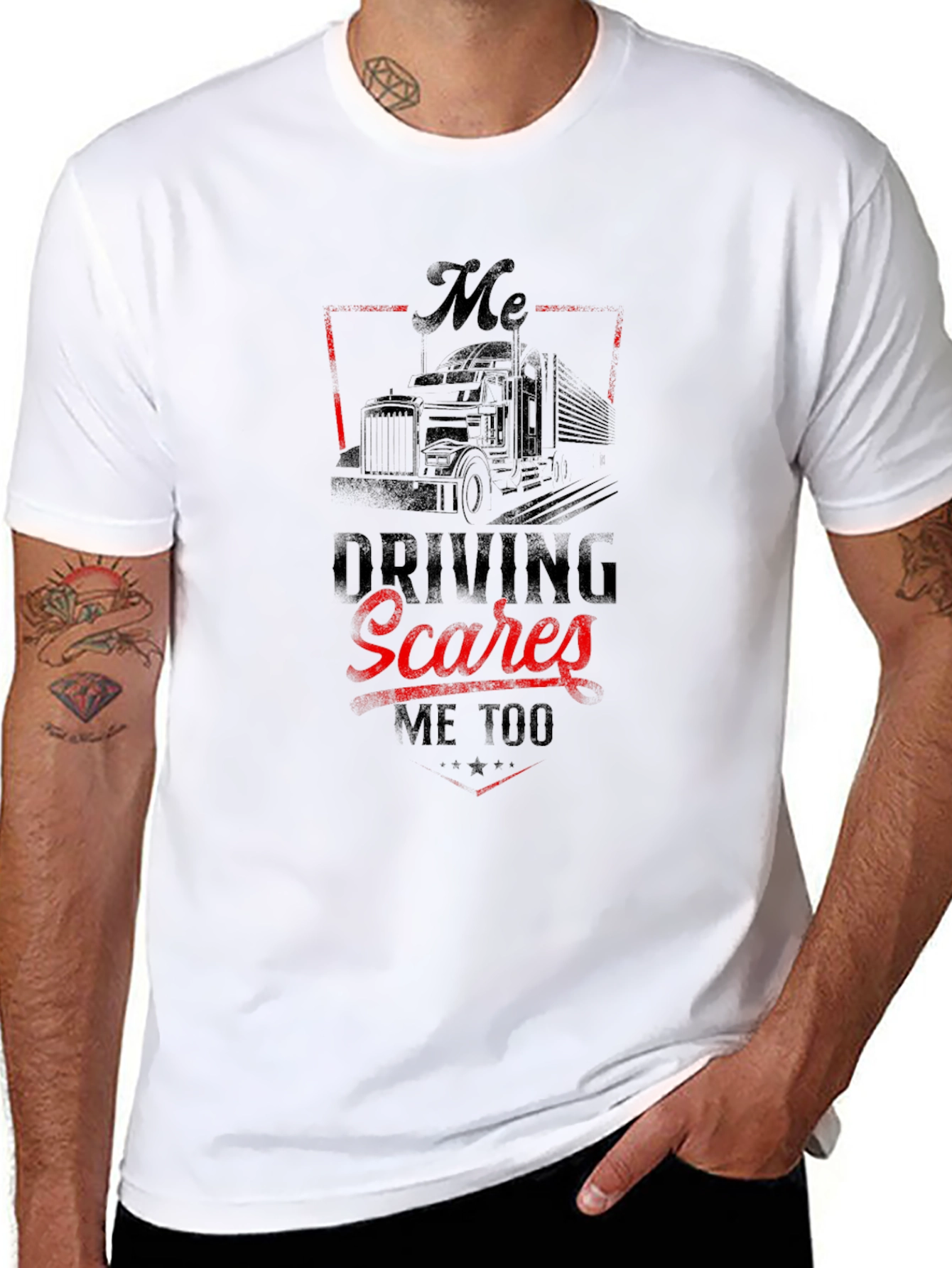 Black Trucker T-Shirt - "Driving Scares Me Too" Graphic Tee view 8