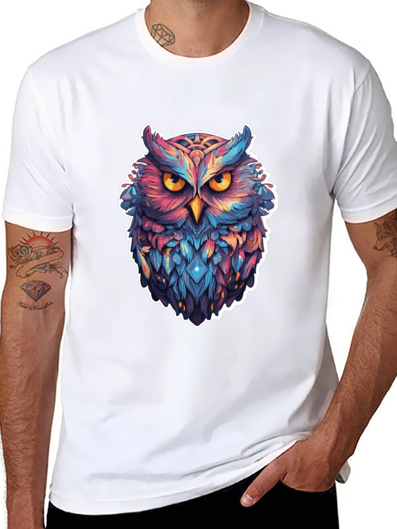Black Mystic Owl Graphic Tee - Black Cotton Blend view 8