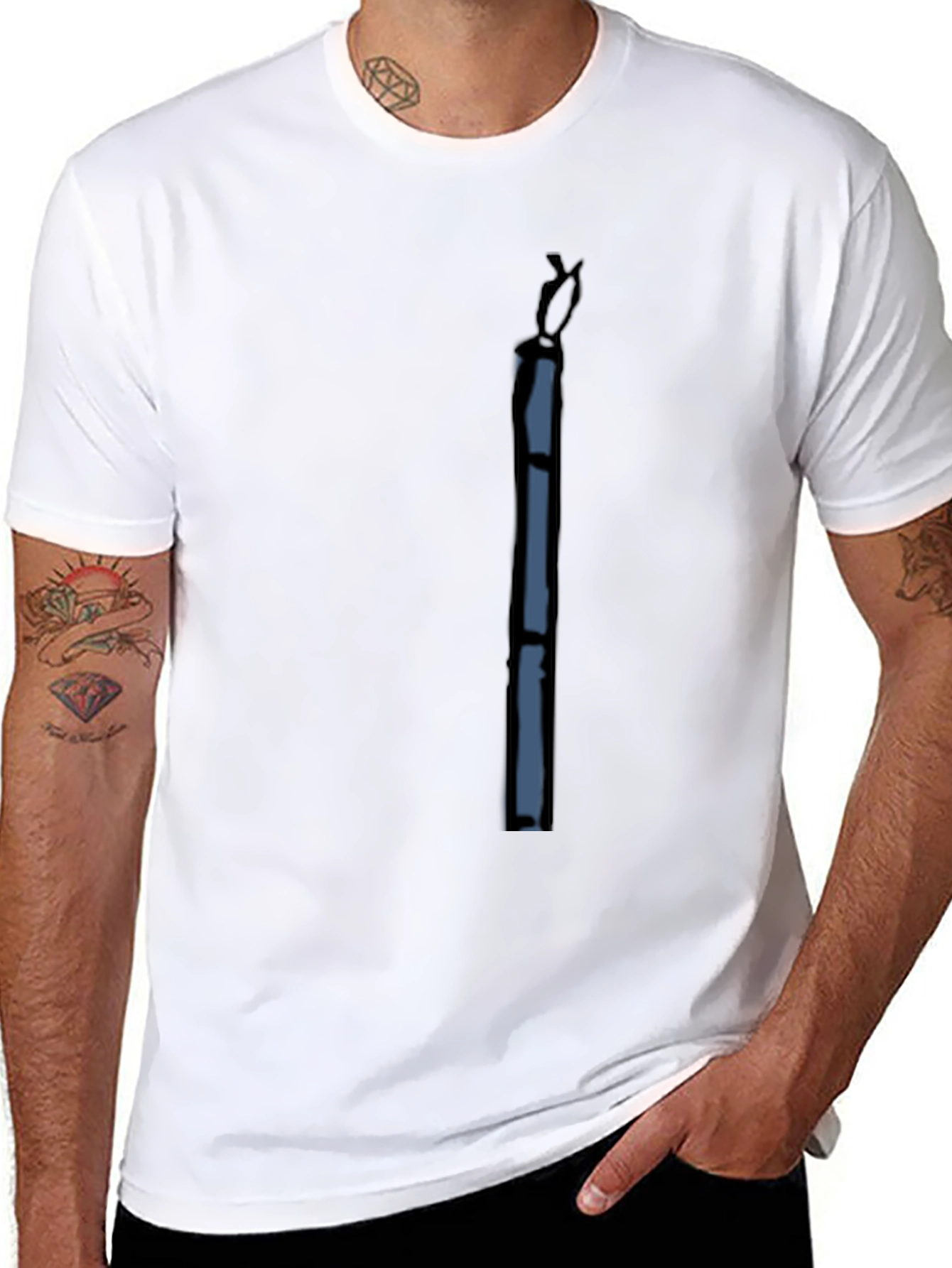 Black T-Shirt with Abstract Blue Design - 8