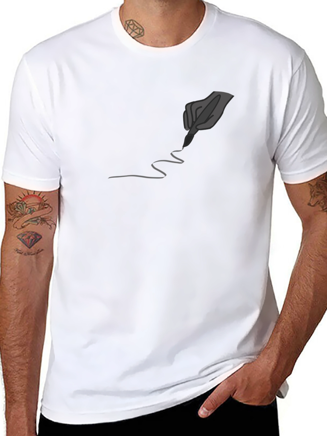 Black Men's Black Graphic Tee - Quill Pen Design view 8