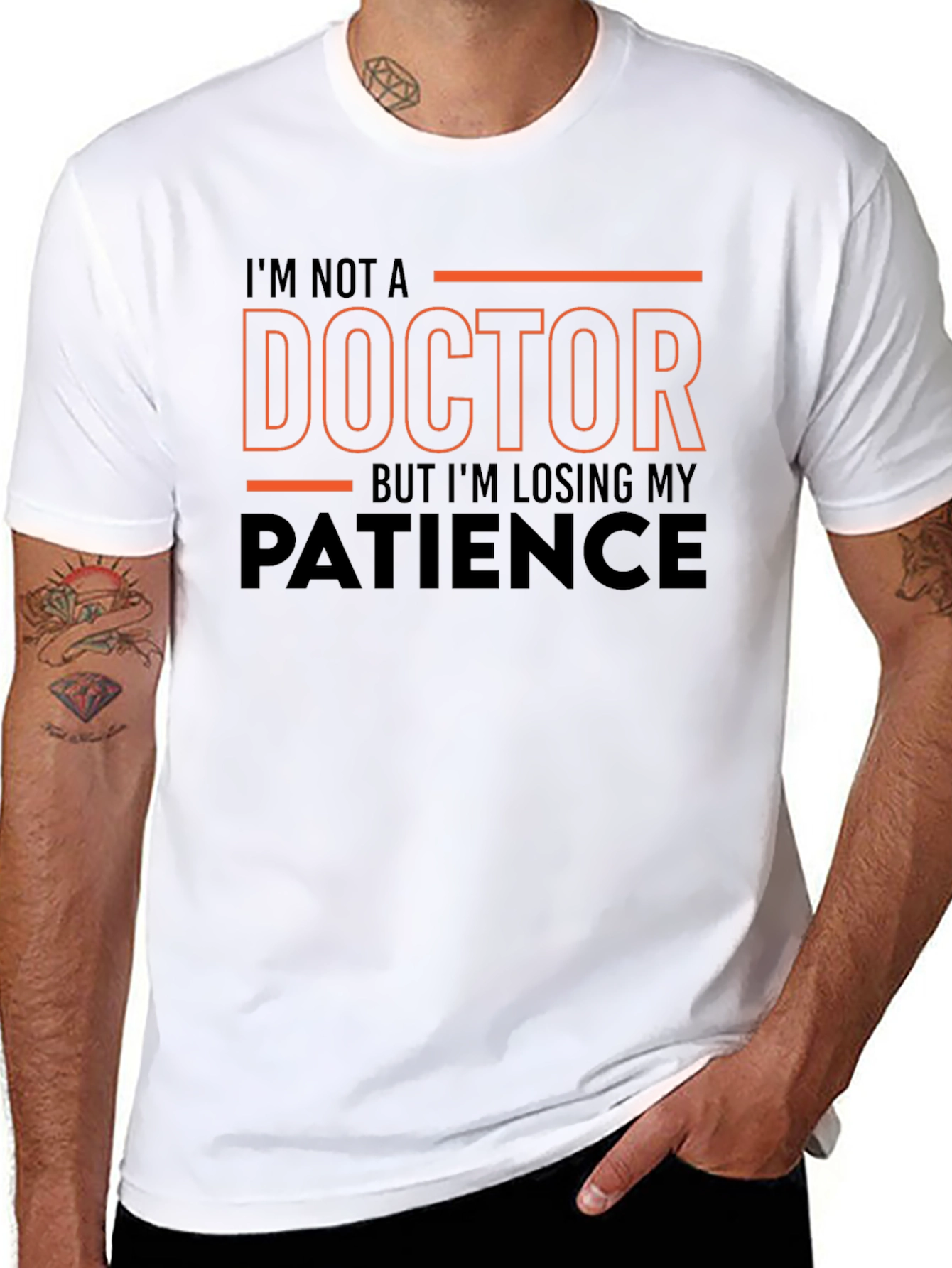 Black Funny T-Shirt: I'm Not a Doctor - Losing Patience view 8