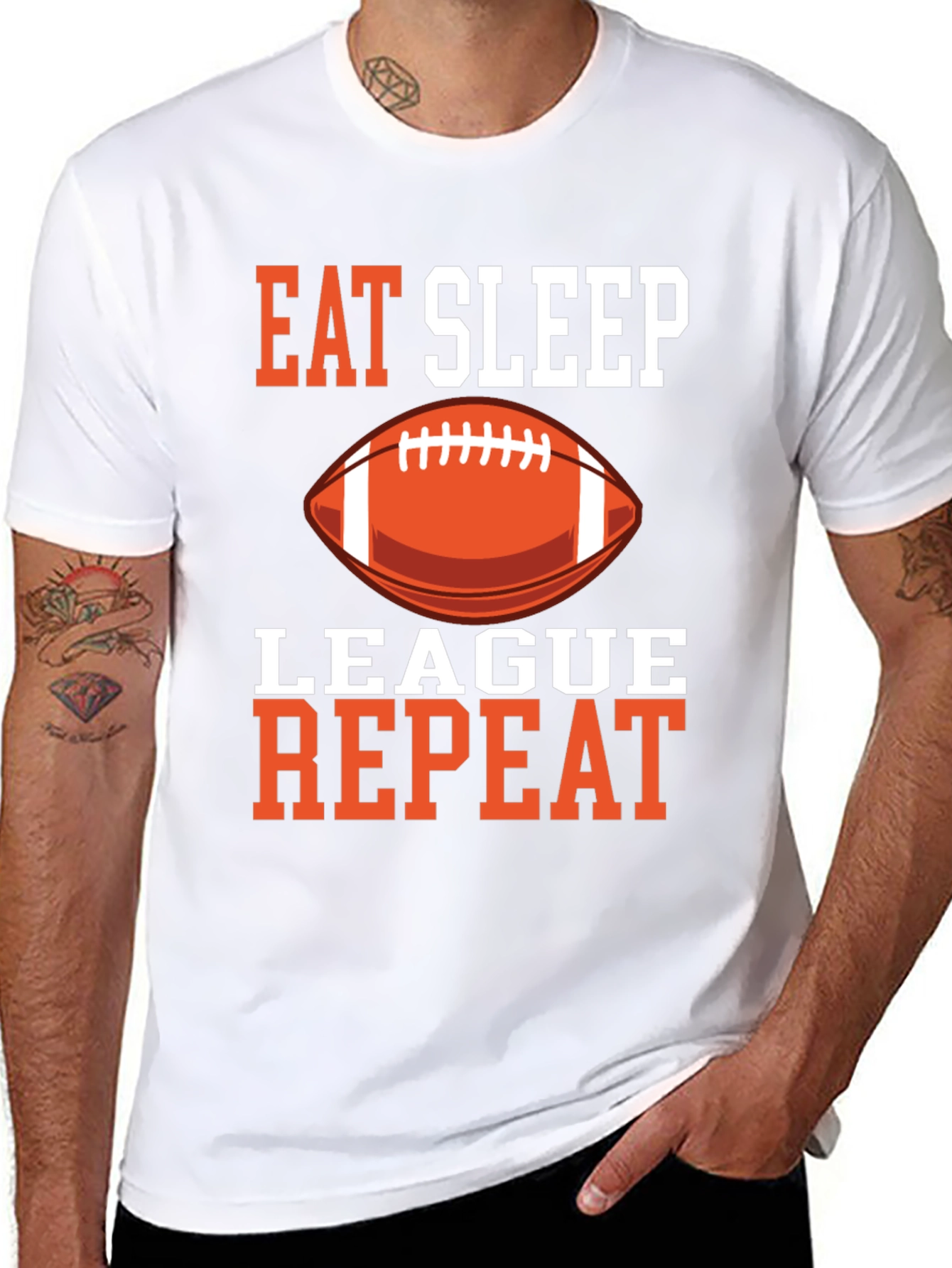 Black Eat Sleep League Repeat T-Shirt Football Black Graphic Tee view 8