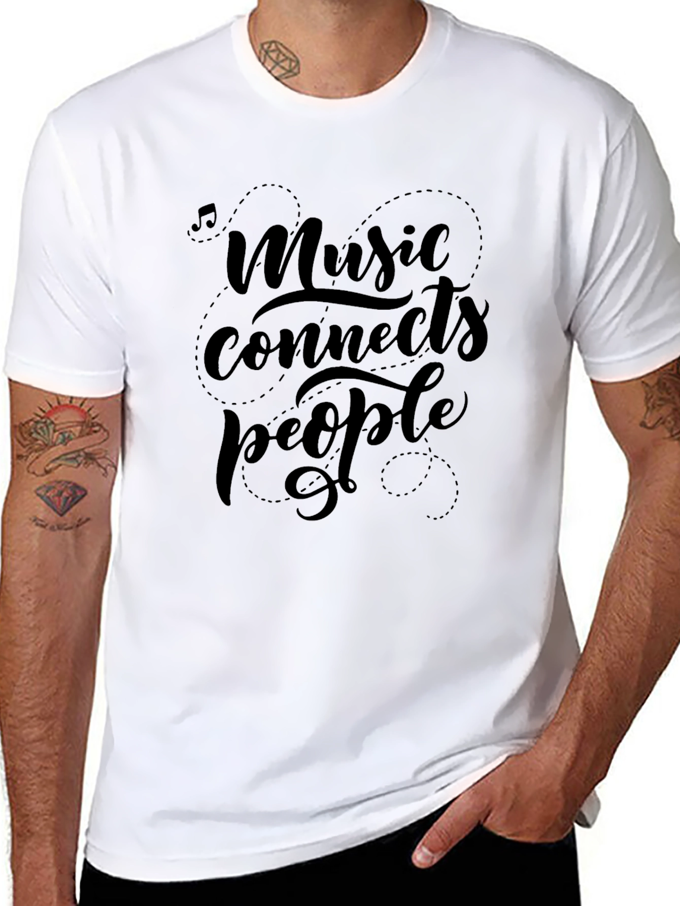 Black Music Connects People Black Graphic Tee Shirt view 8