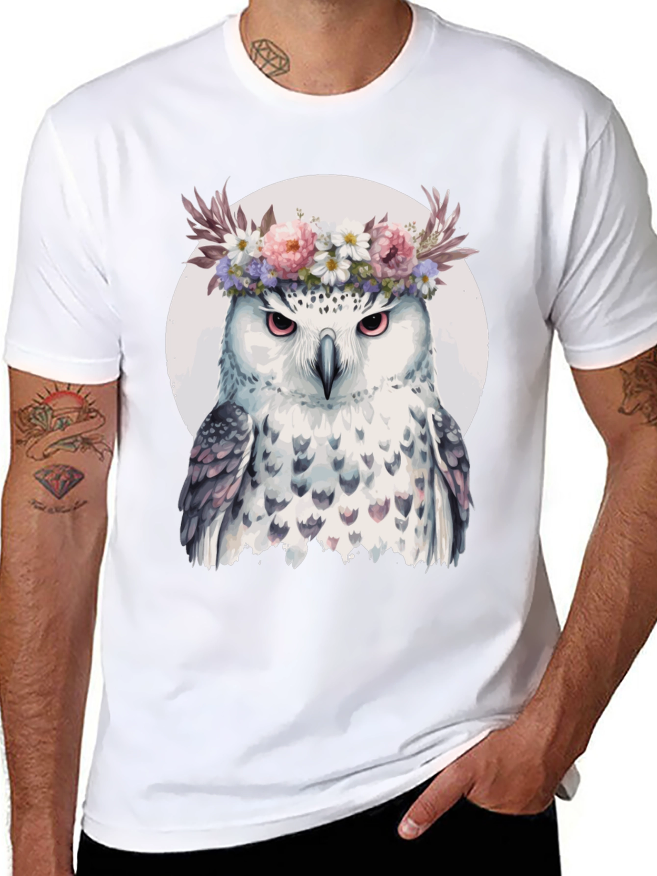 Black Owl Flower Crown T-Shirt - Unisex Graphic Tee view 8