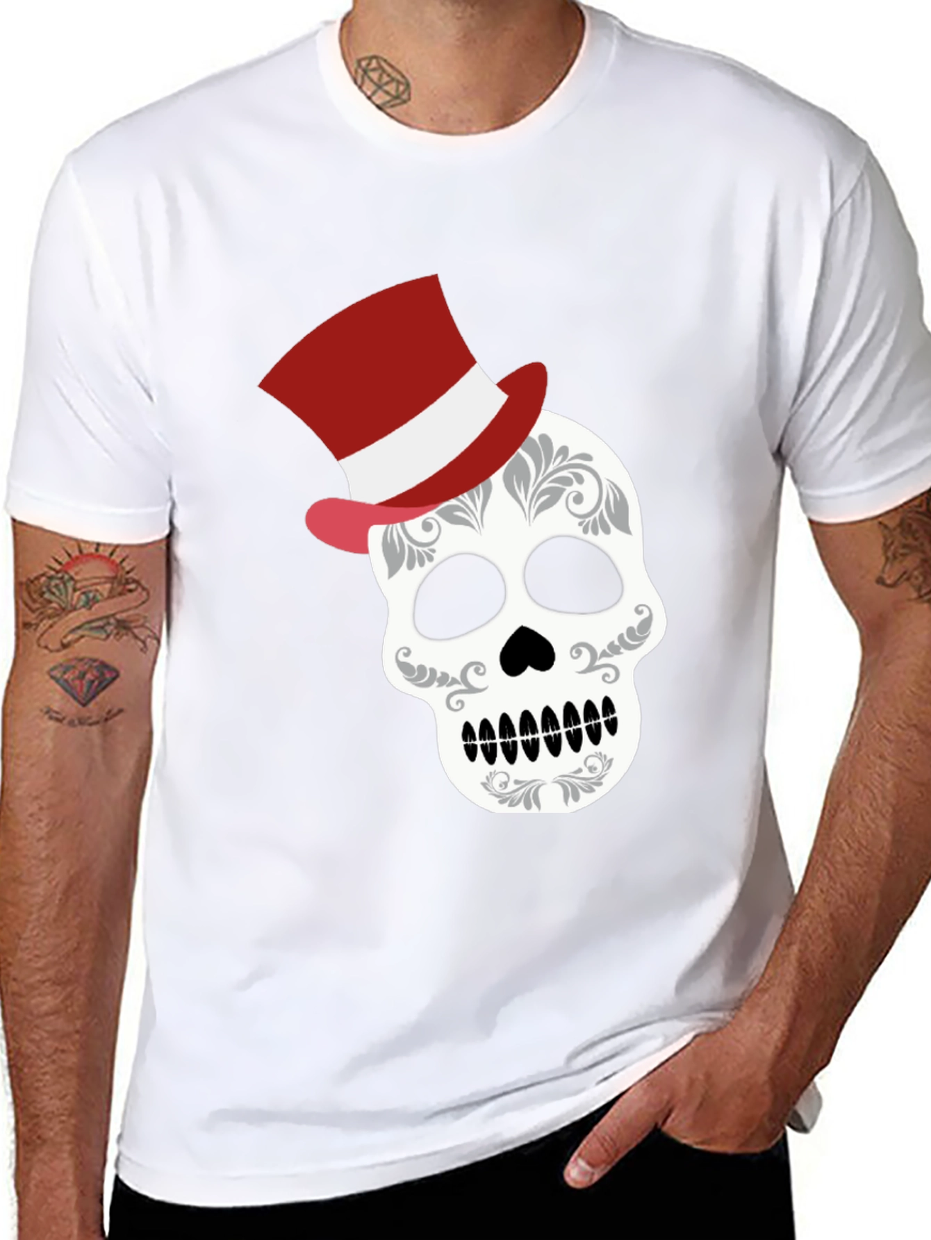 Black Skull Top Hat Graphic Tee - Unique Fashion view 8