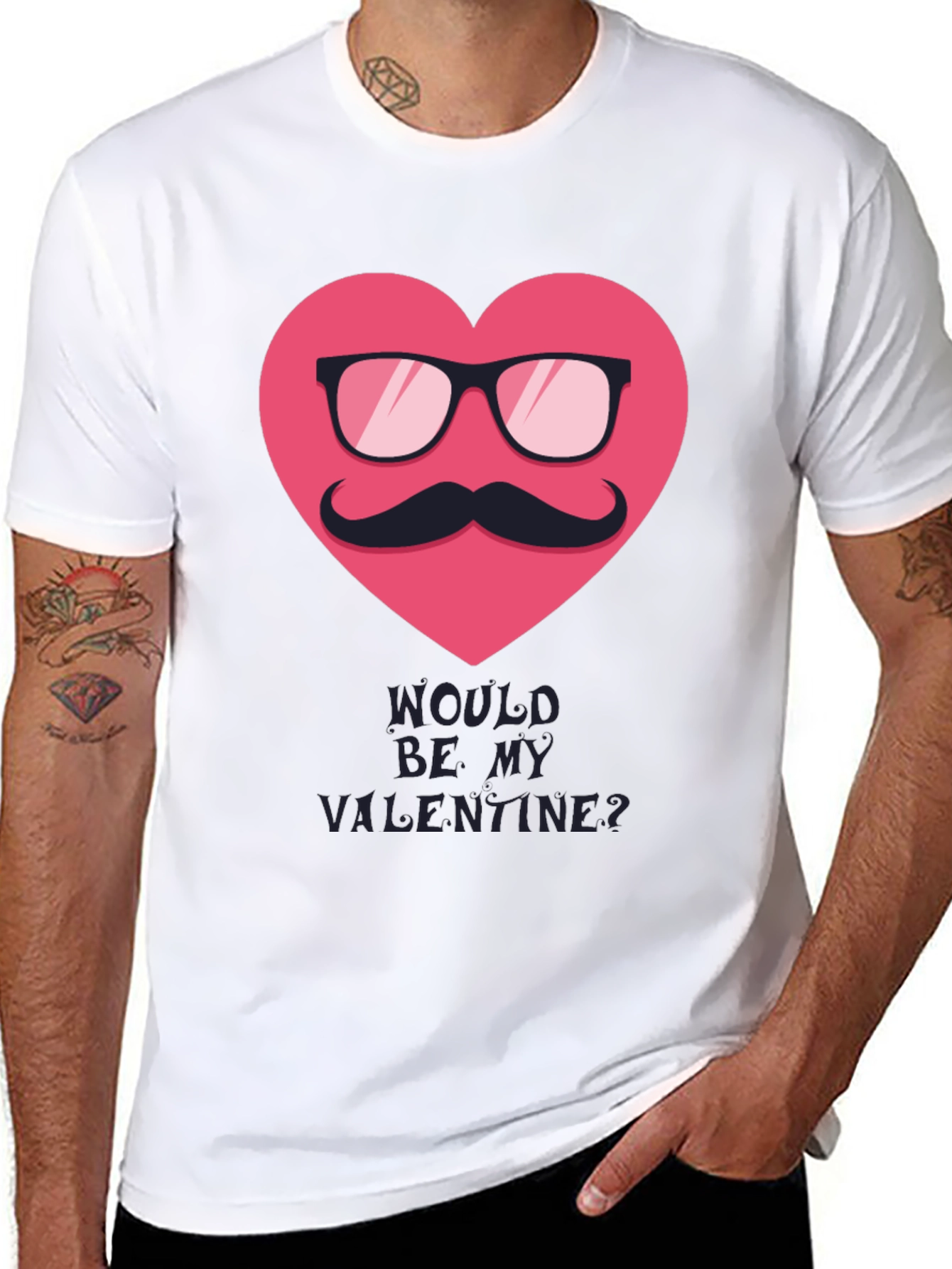 Black Valentine's Day Mustache Heart Graphic Tee view 8