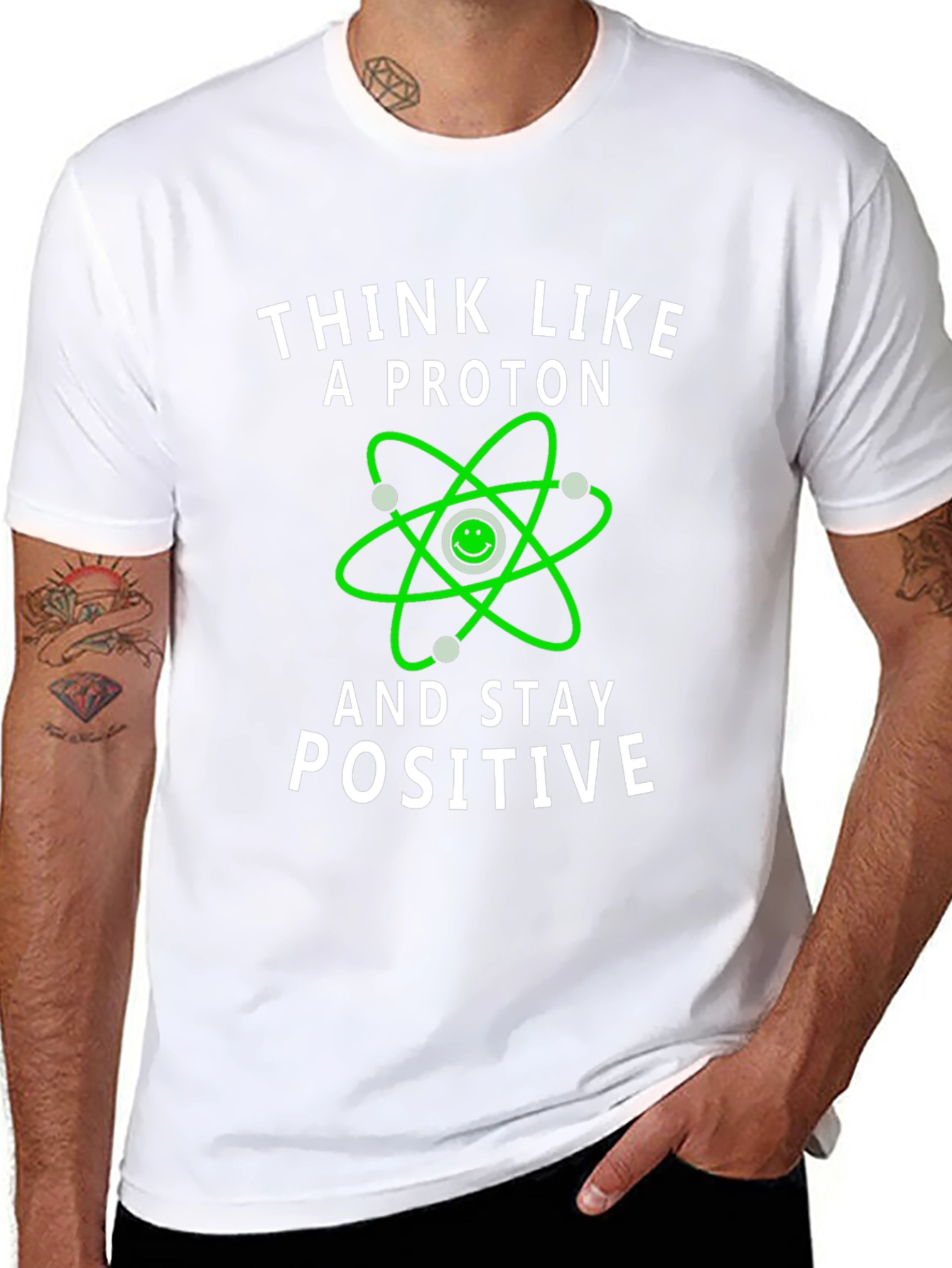 Black Think Like a Proton Positive Vibes T-Shirt view 8