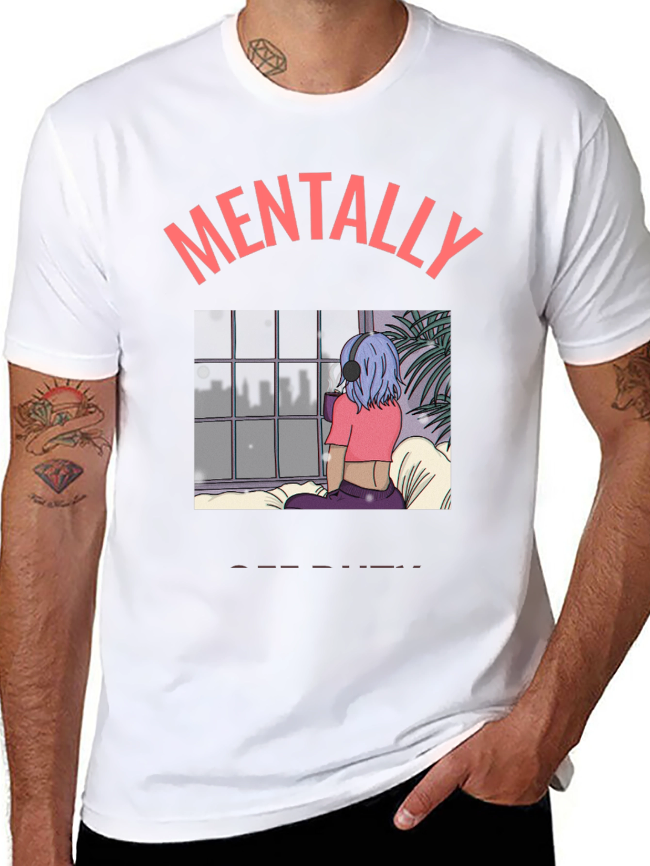 Black Mentally Elsewhere Graphic Tee - Unisex Black T-Shirt view 8