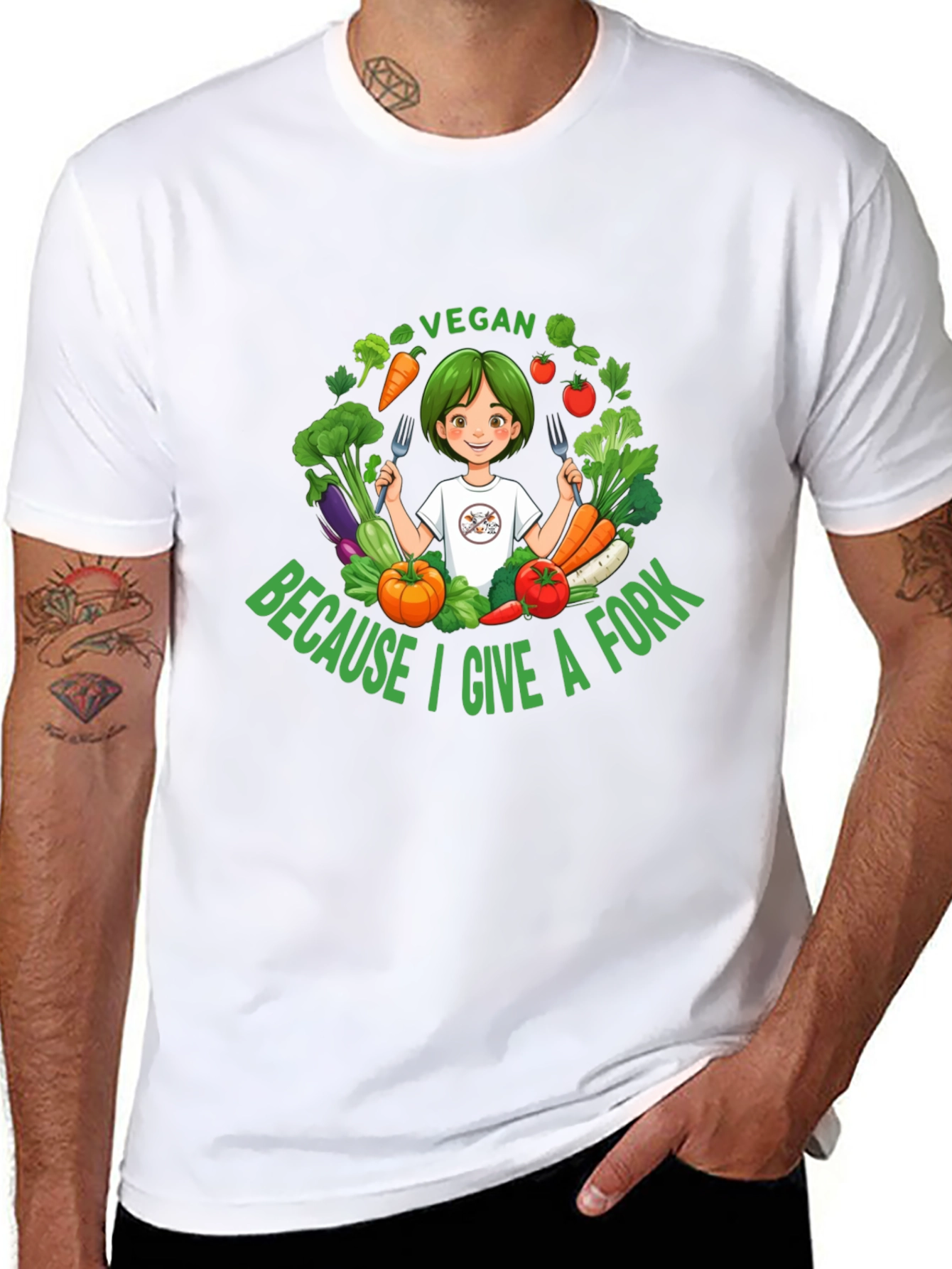 Black Vegan Give a Fork T-Shirt - Unisex Design view 8