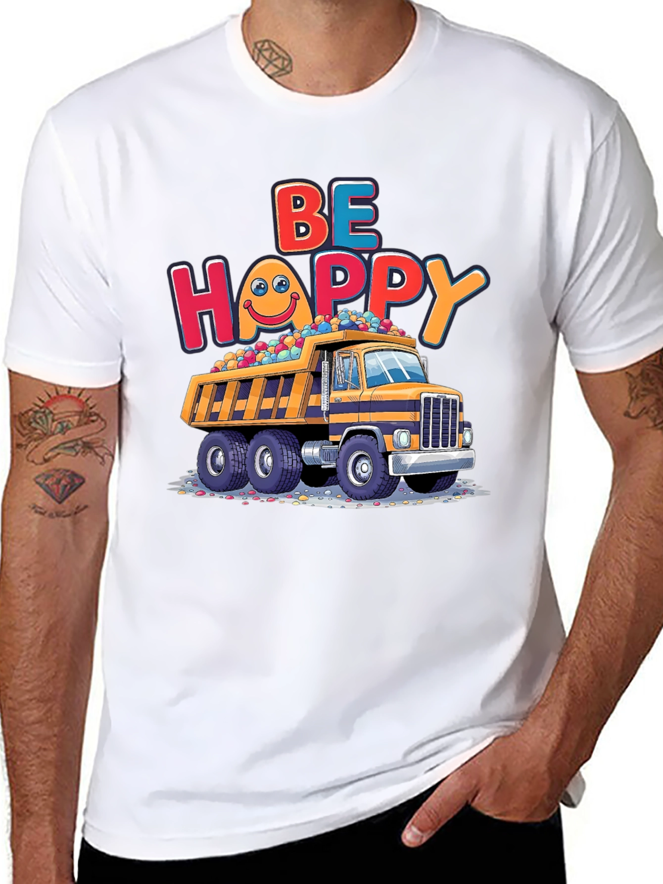 Black Be Happy Dump Truck T-Shirt view 8