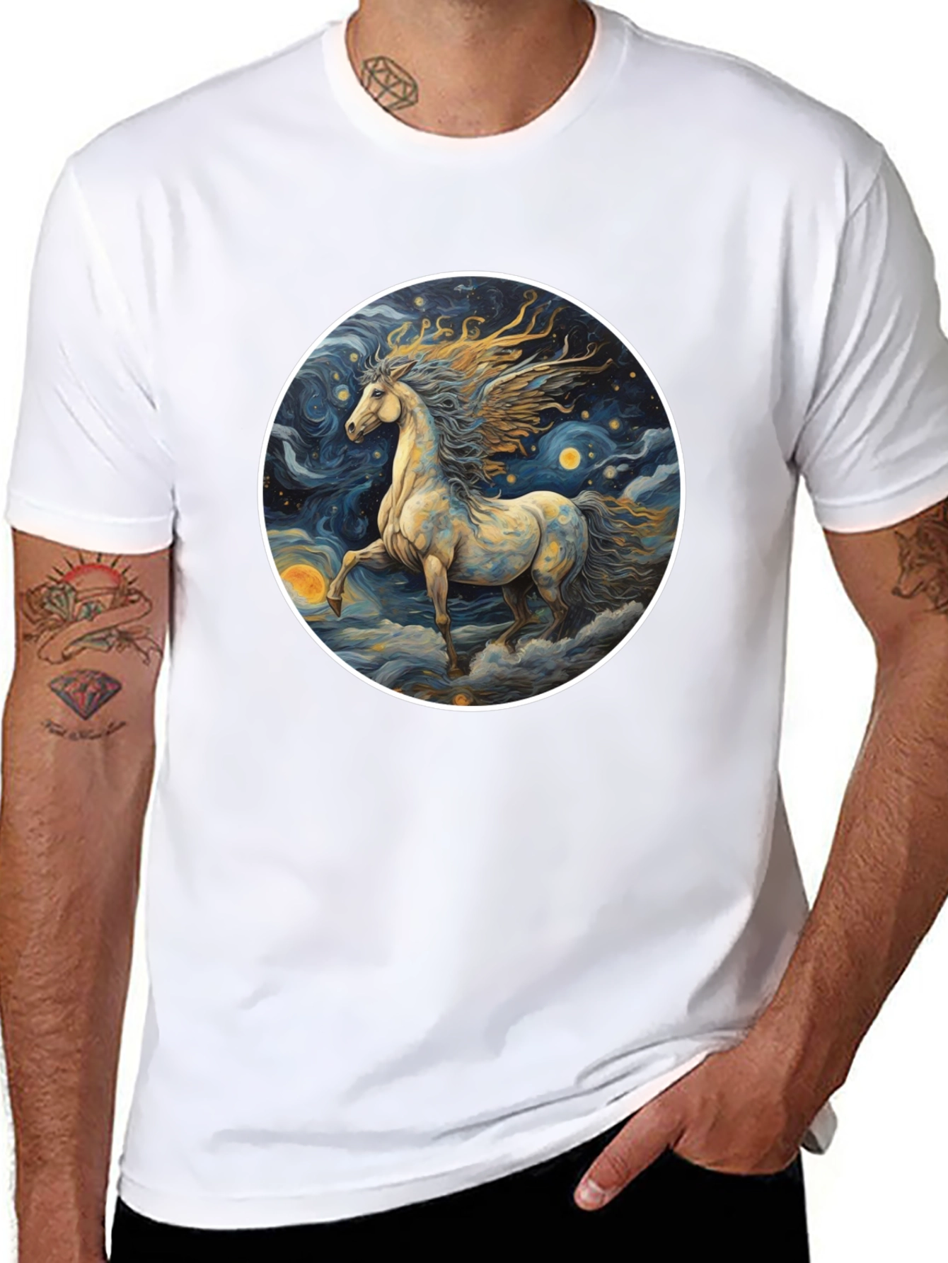 Black Celestial Horse Graphic Tee - Starry Night Design view 8