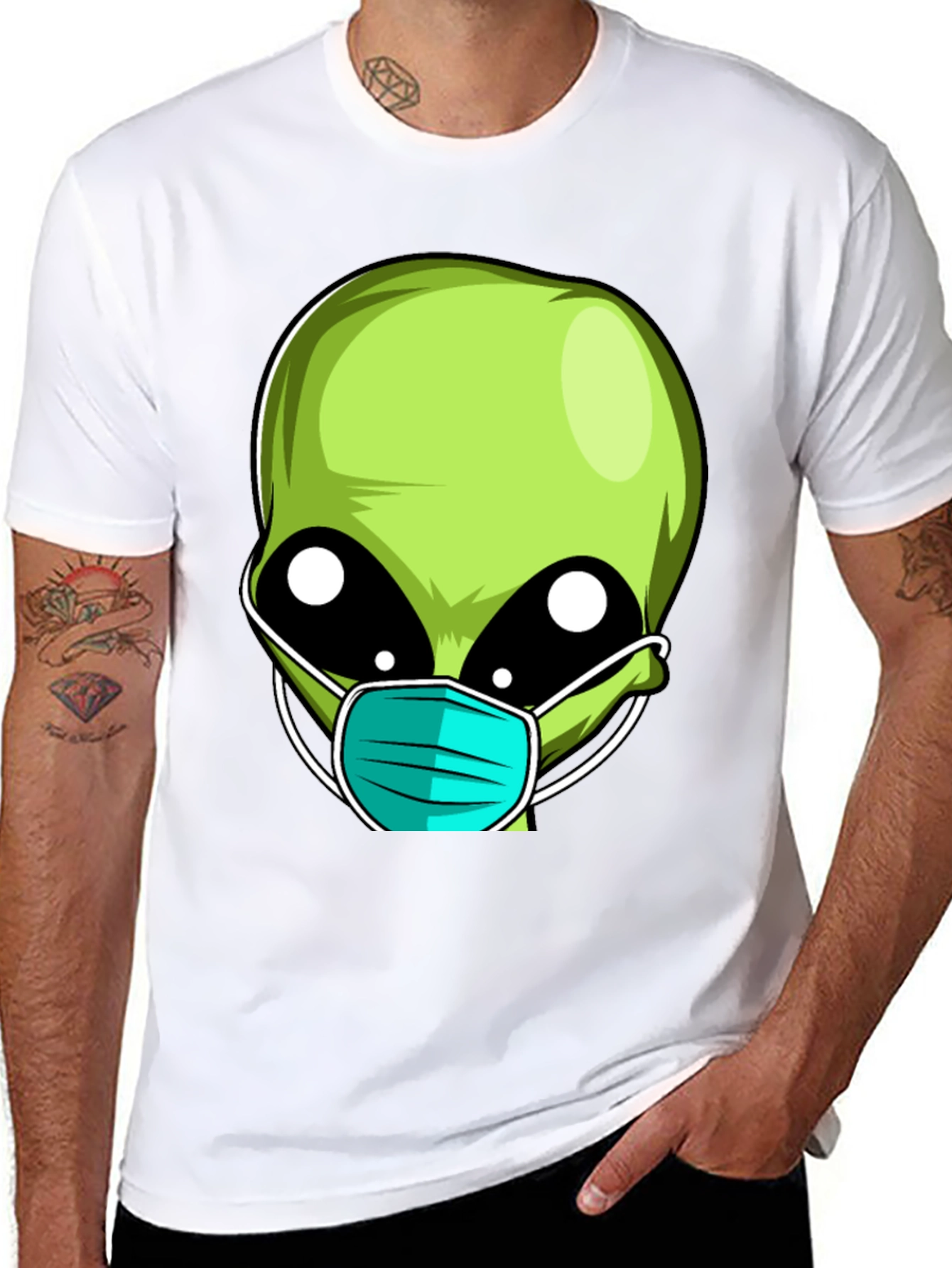 Black Alien Face Mask Novelty T-Shirt view 8