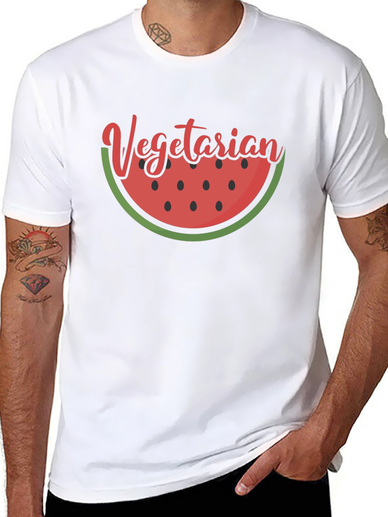 Black Vegetarian Watermelon Slice Graphic Tee view 8