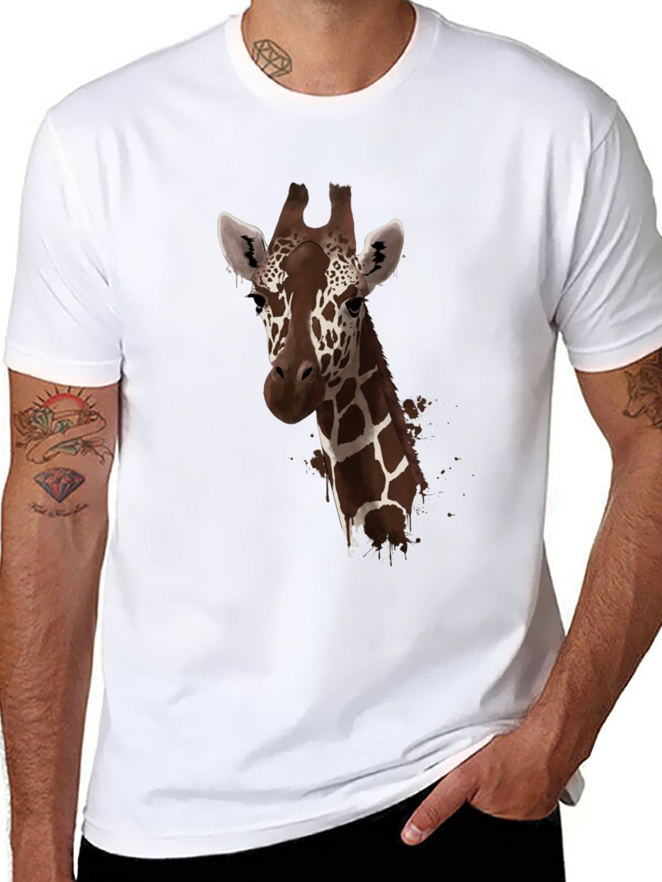 Black Giraffe Print Black T-Shirt - Stylish Animal Design view 8