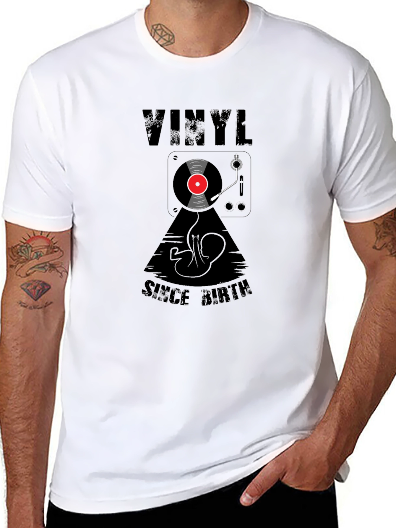 Black Vinyl Since Birth Black Graphic Tee - Music Lover Shirt view 8