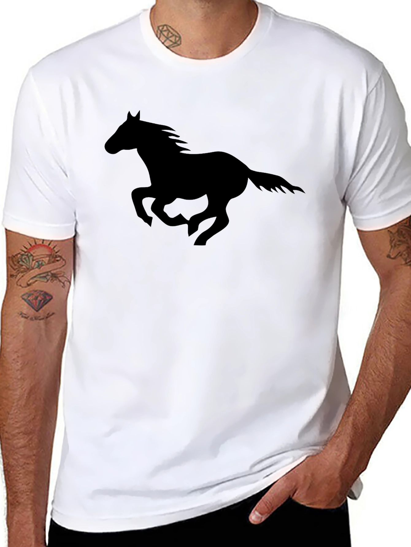 Black Horse Silhouette Graphic Tee - Black Cotton T-Shirt view 8