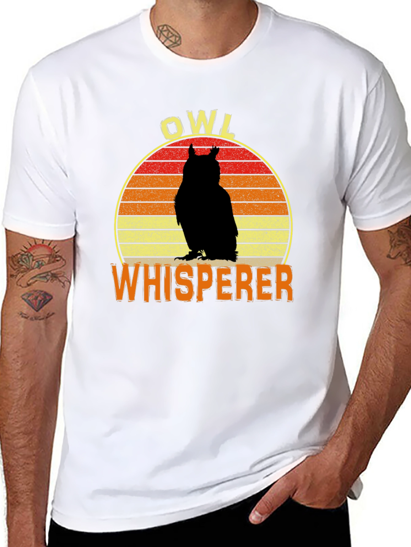 Black Owl Whisperer Retro Graphic T-Shirt view 8