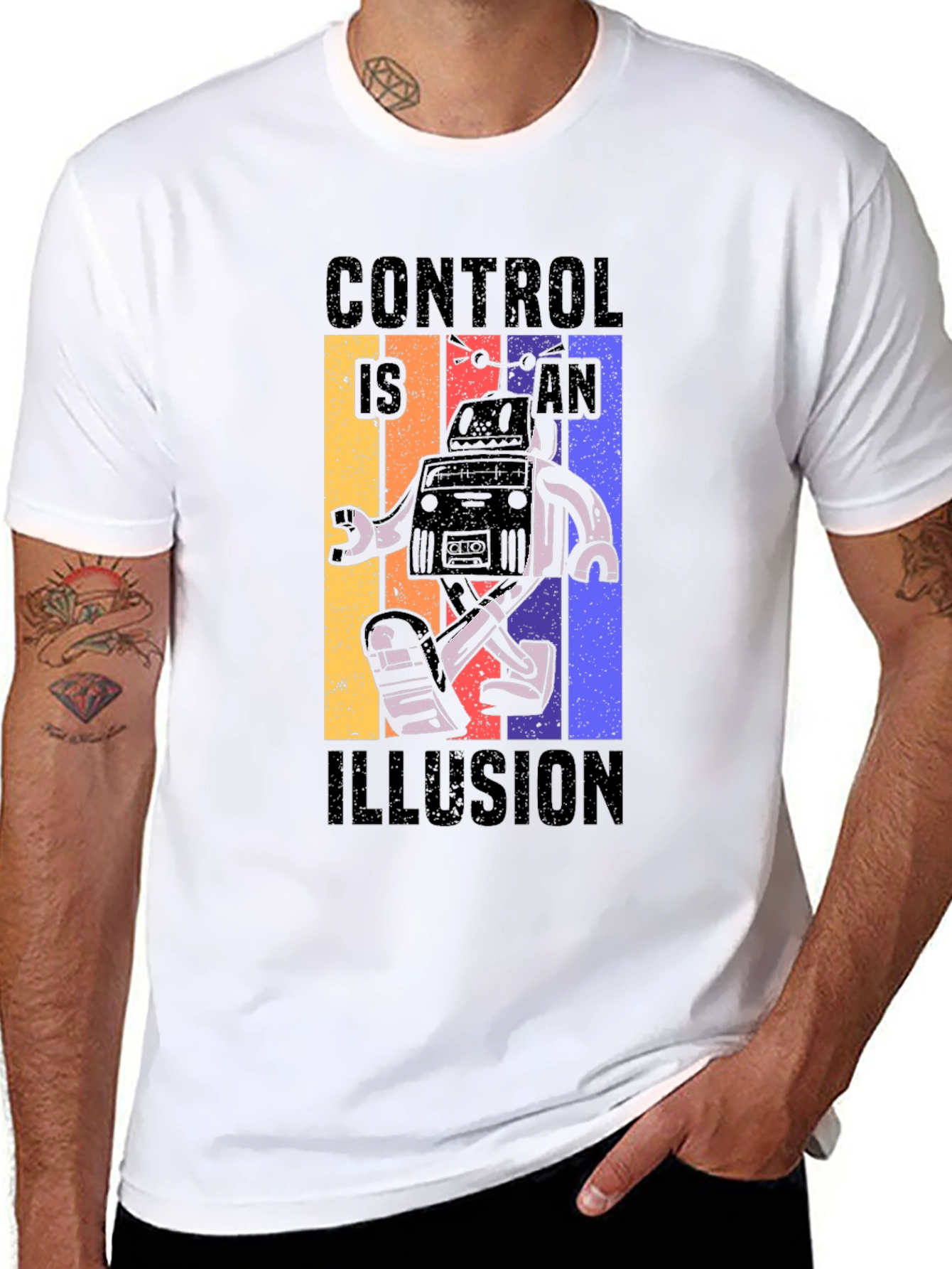Black Control is an Illusion Robot Graphic Tee view 8