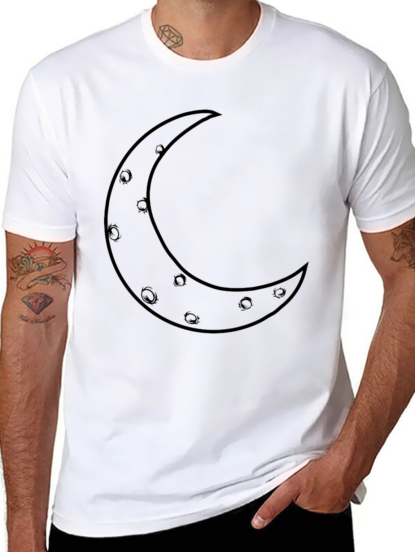 Black Crescent Moon Graphic Tee - Black Cotton Blend Shirt view 8