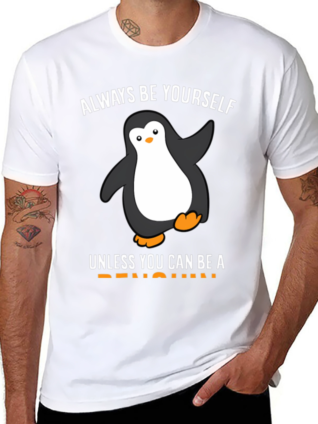 Black Funny Penguin Graphic T-Shirt - Be Yourself! view 8