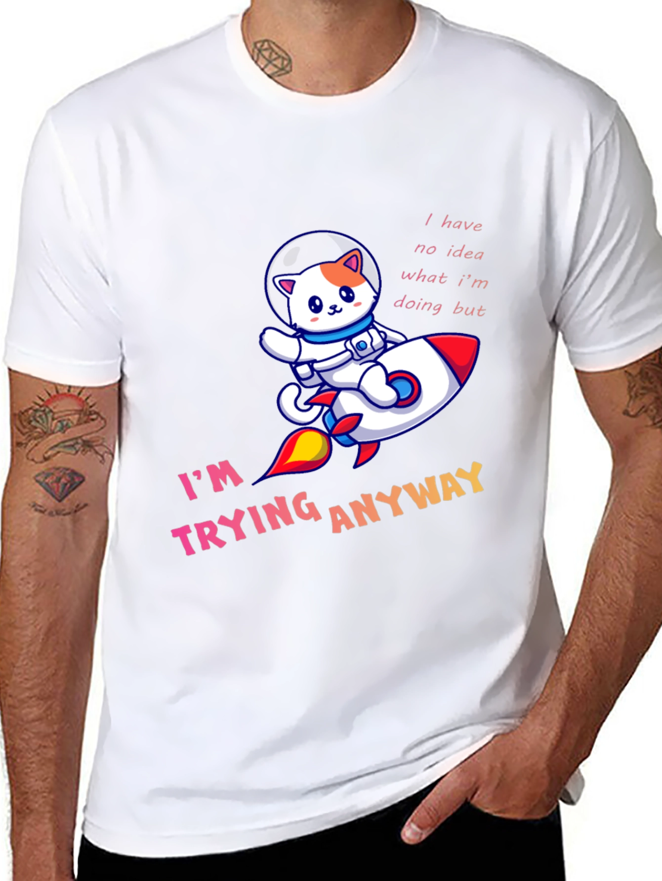 Black Cat Astronaut T-Shirt - "I'm Trying Anyway" view 8